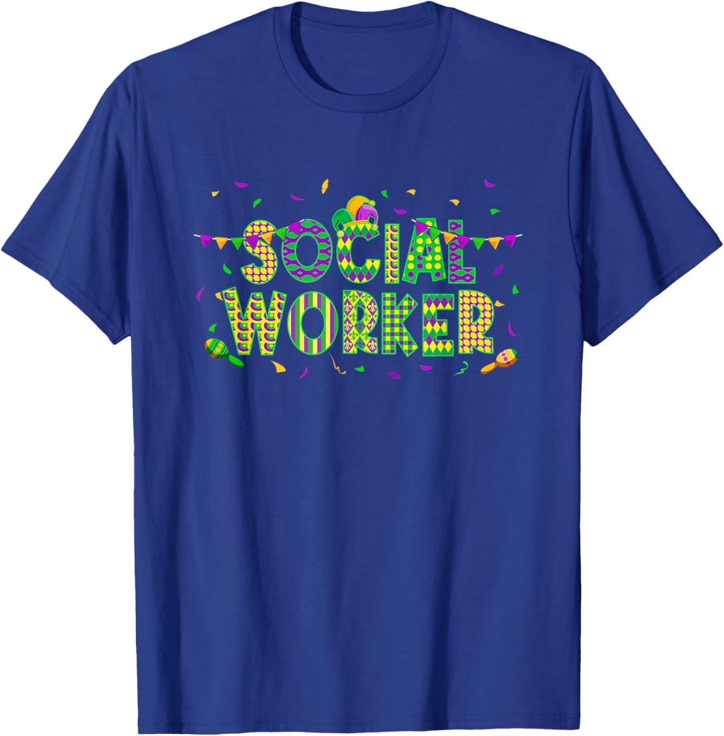 Funny Social Worker Mardi Gras Party Mask Carnival Costume T-Shirt - T-Shirt | Royal