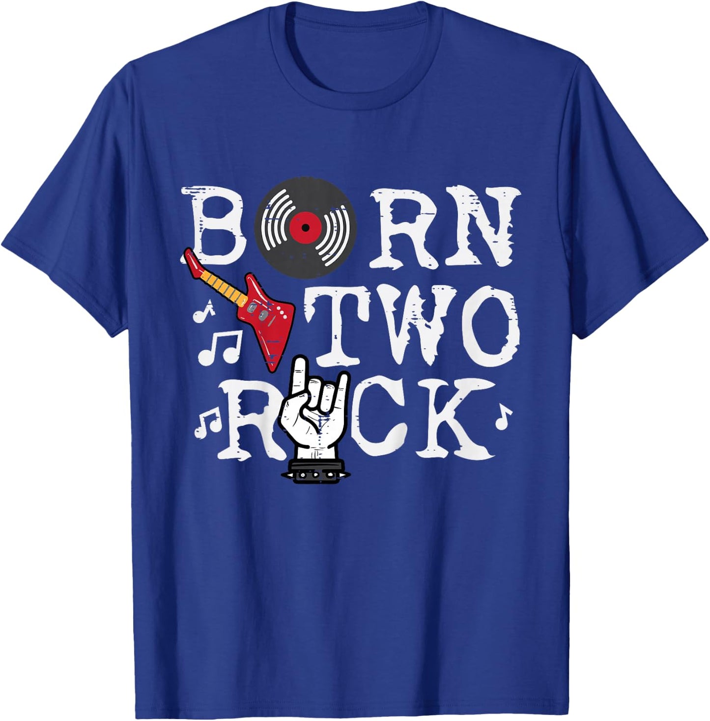 Kids 2nd Birthday Guitar Born Two 2 Rock Rocker Bday Boys Kids T-Shirt - T-Shirt | Royal