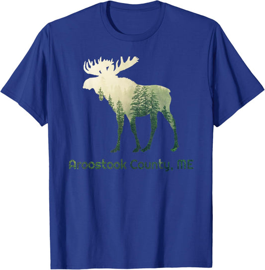 Aroostook County ME Moose Forest Tree Hunter Wildlife T-Shirt - T-Shirt | Royal