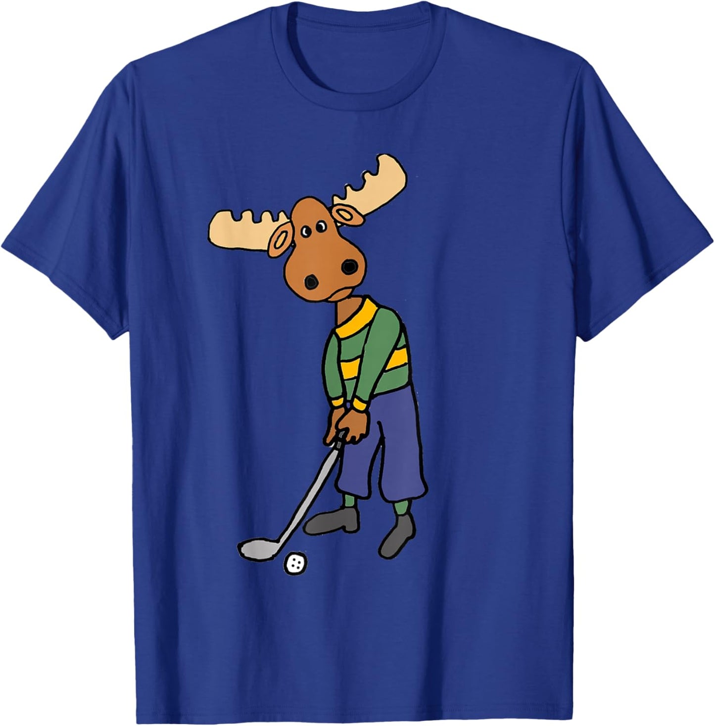 Smileteessports Funny Moose Playing Golf Sports Cartoon T-Shirt - T-Shirt | Royal