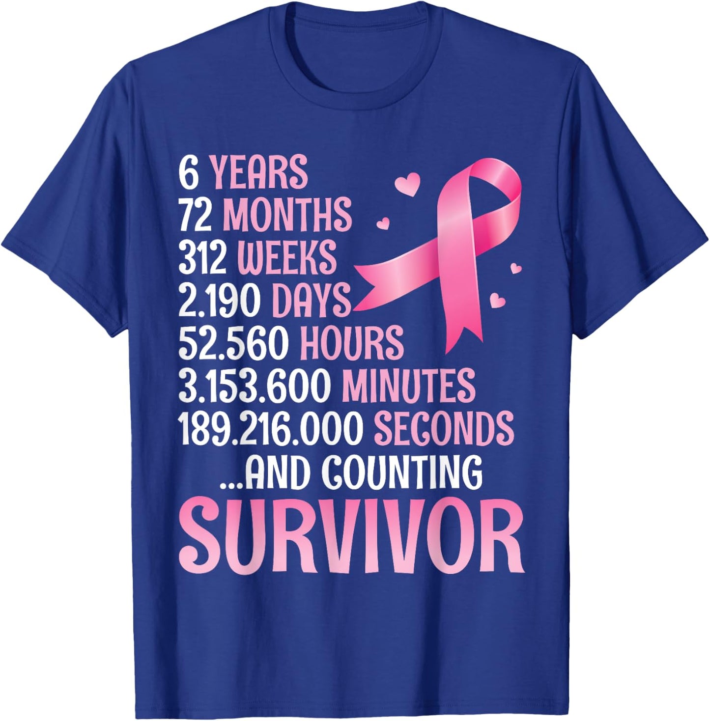 6 Years 72 Months Fighting Breast Cancer Counting Survivor T-Shirt - T-Shirt | Royal