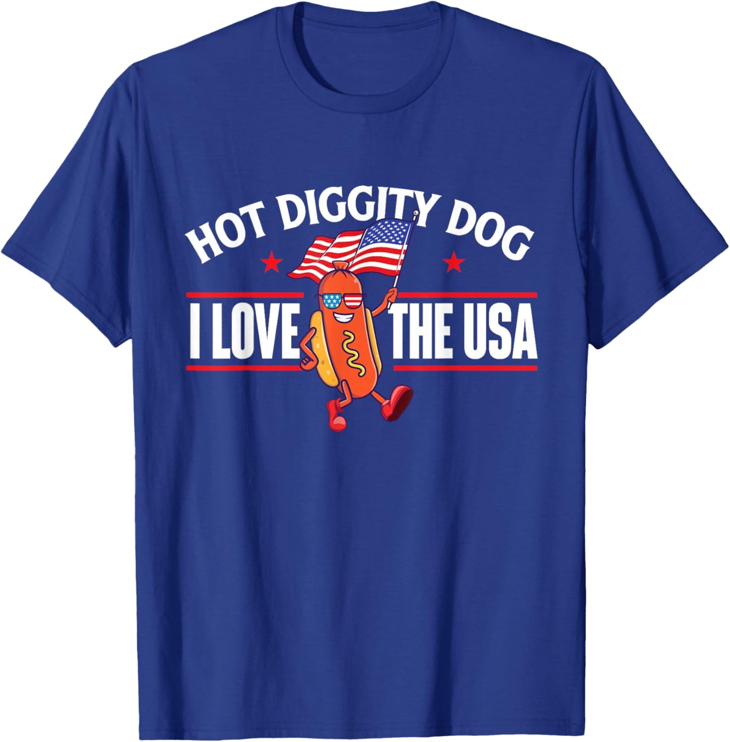 Hot Diggity Dog - USA American Flag 4th of July Fourth Small T-Shirt - T-Shirt | Royal