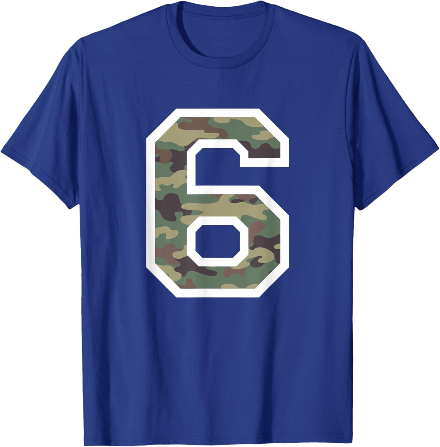 Jersey Uniform Number #6 Six, Camo Camouflage T-Shirt - T-Shirt | Royal