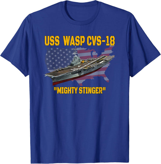 Aircraft Carrier USS Wasp CVS-18 Veterans Day Father's Day T-Shirt - T-Shirt | Royal