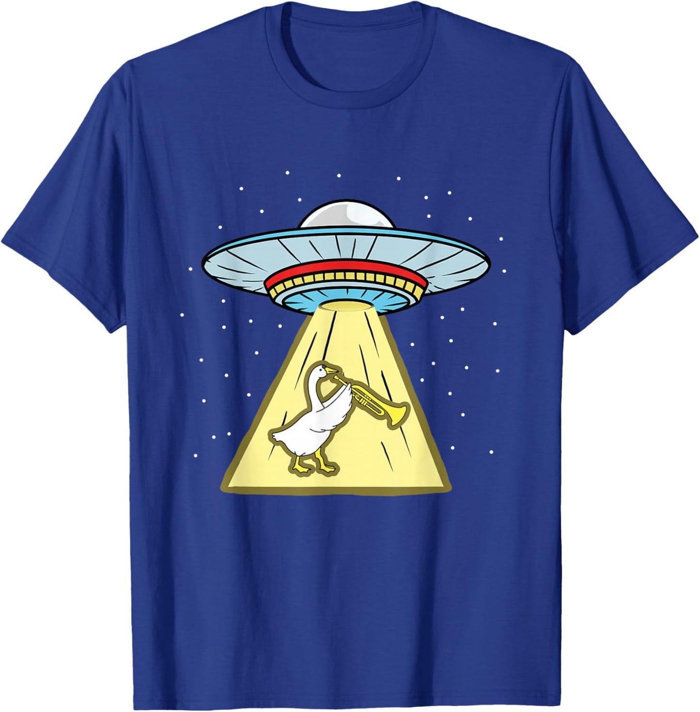 Duck Playing Trumpet Ufo Abduction T-Shirt - T-Shirt | Royal