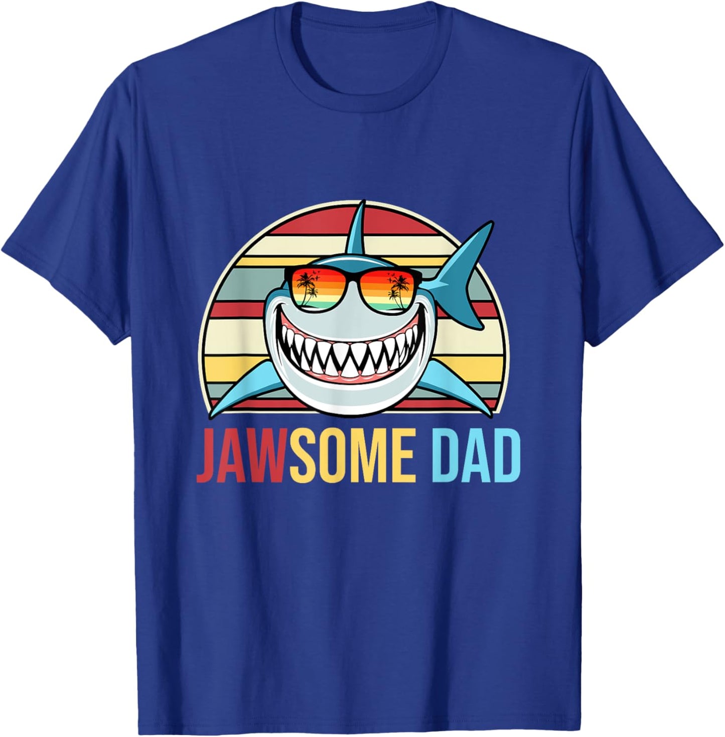 Retro Jawsome Dad Shark Funny Fathers Day Family Daddy Papa T-Shirt - T-Shirt | Royal