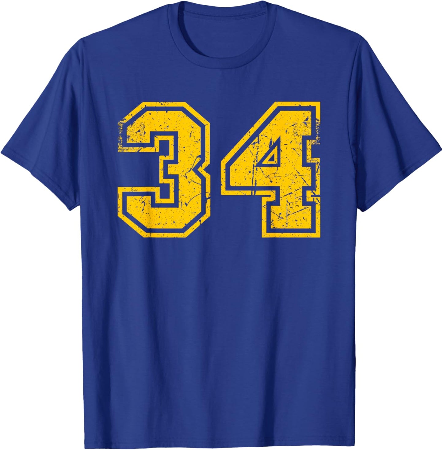 Vintage #34 Sport Yellow Uni Number T-Shirt - T-Shirt | Royal