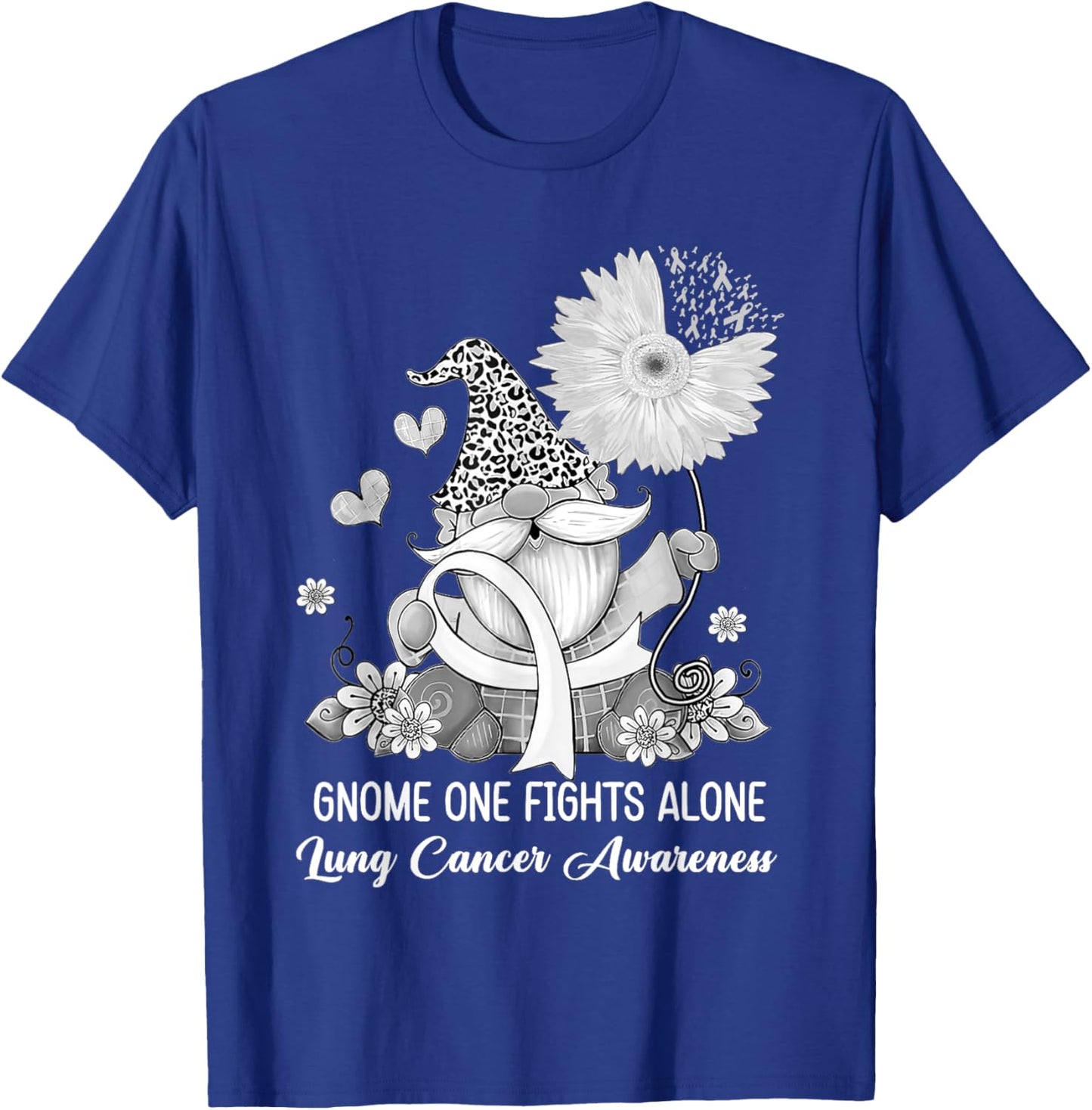 Gnome One Fights Alone Ribbon Lung Cancer Awareness T-Shirt - T-Shirt | Royal