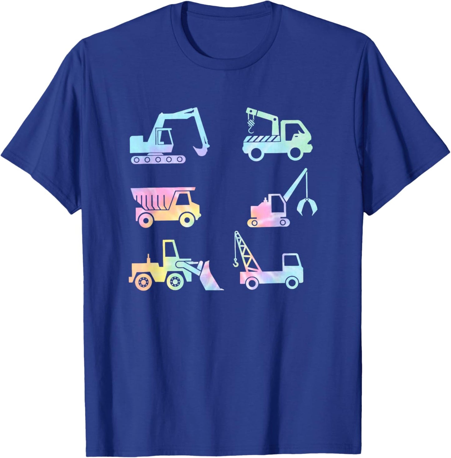 Boys Kids Toddlers Adults Funny Construction Trucks Tie Dye T-Shirt - T-Shirt | Royal