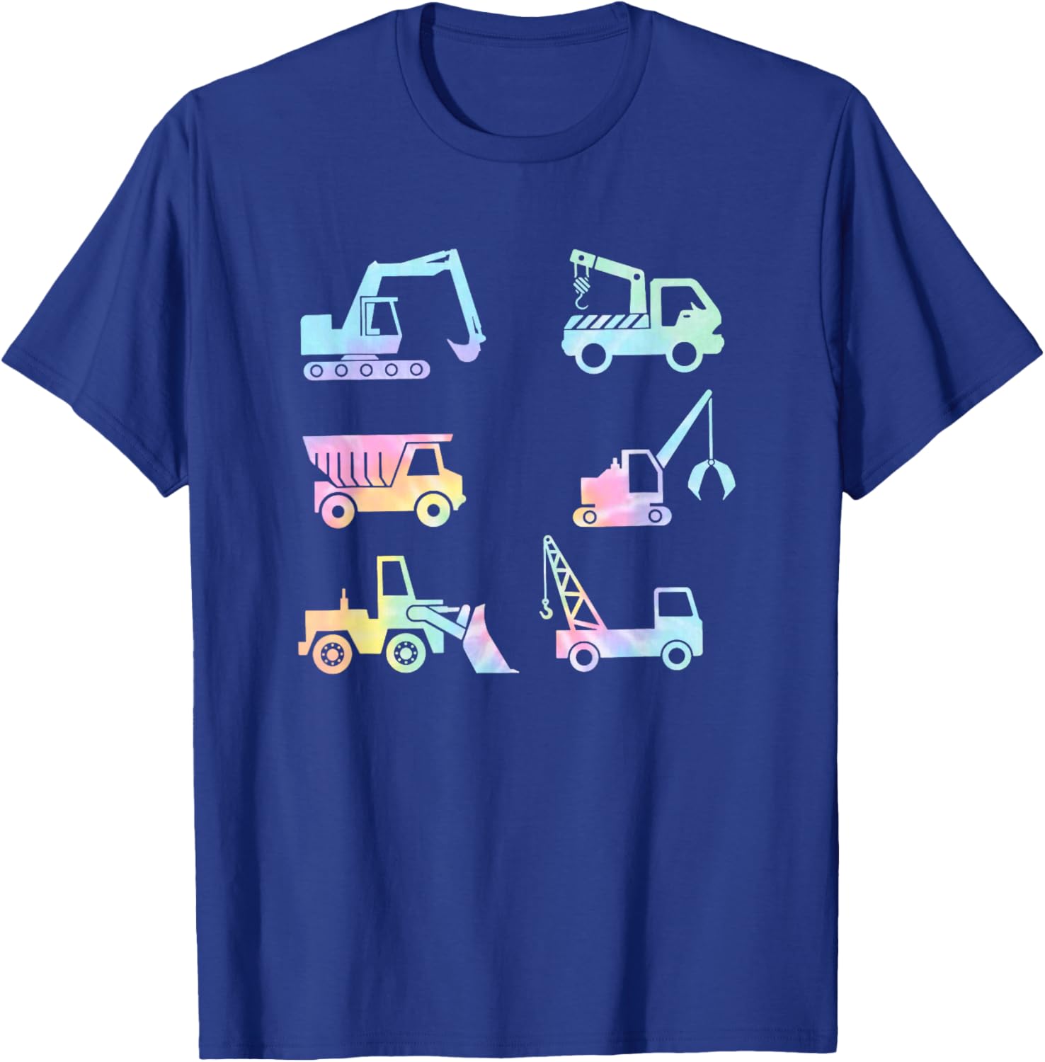 Boys Kids Toddlers Adults Funny Construction Trucks Tie Dye T-Shirt - T-Shirt | Royal