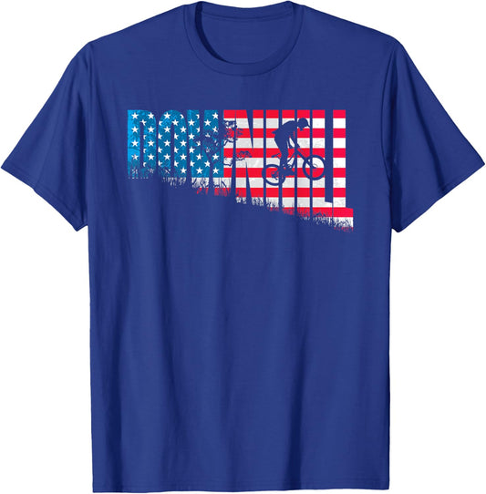 American Downhill Mountain Bike Flag - MTB Biking Riding T-Shirt - T-Shirt | Royal