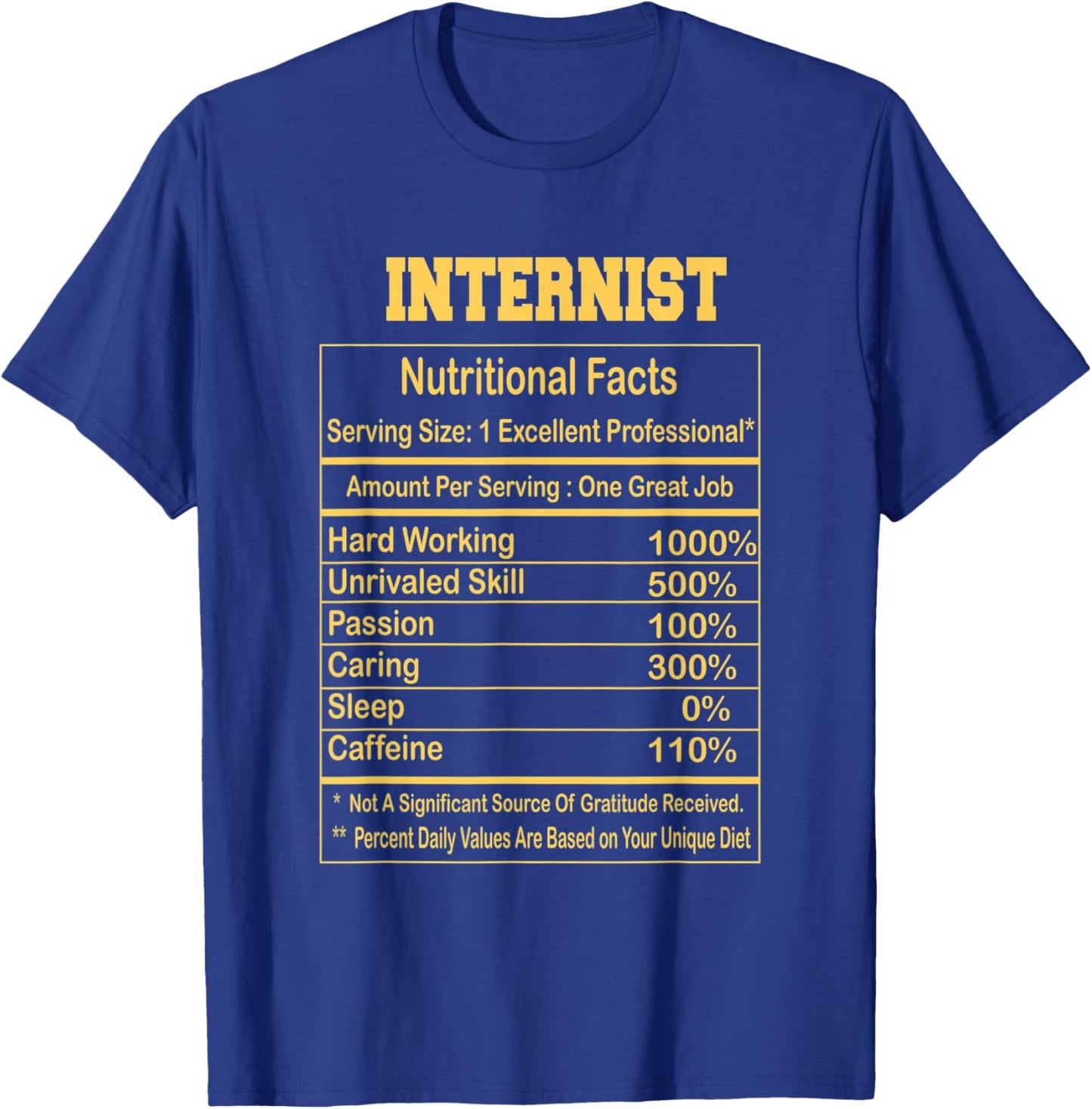 Funny Internist Nutritional Facts Motivational Quote T-Shirt - T-Shirt | Royal