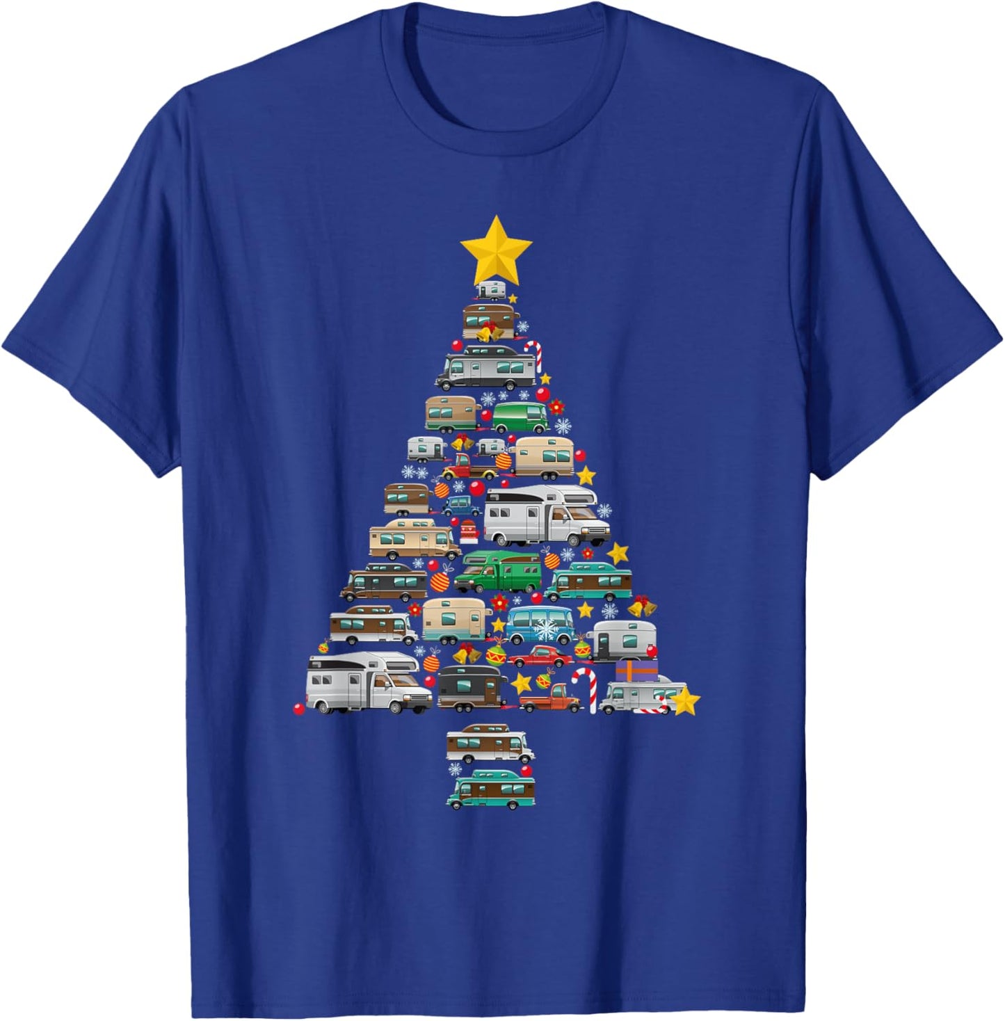 Camping Trailer Christmas Tree Camper Caravan Rv Van Xmas T-Shirt - T-Shirt | Royal