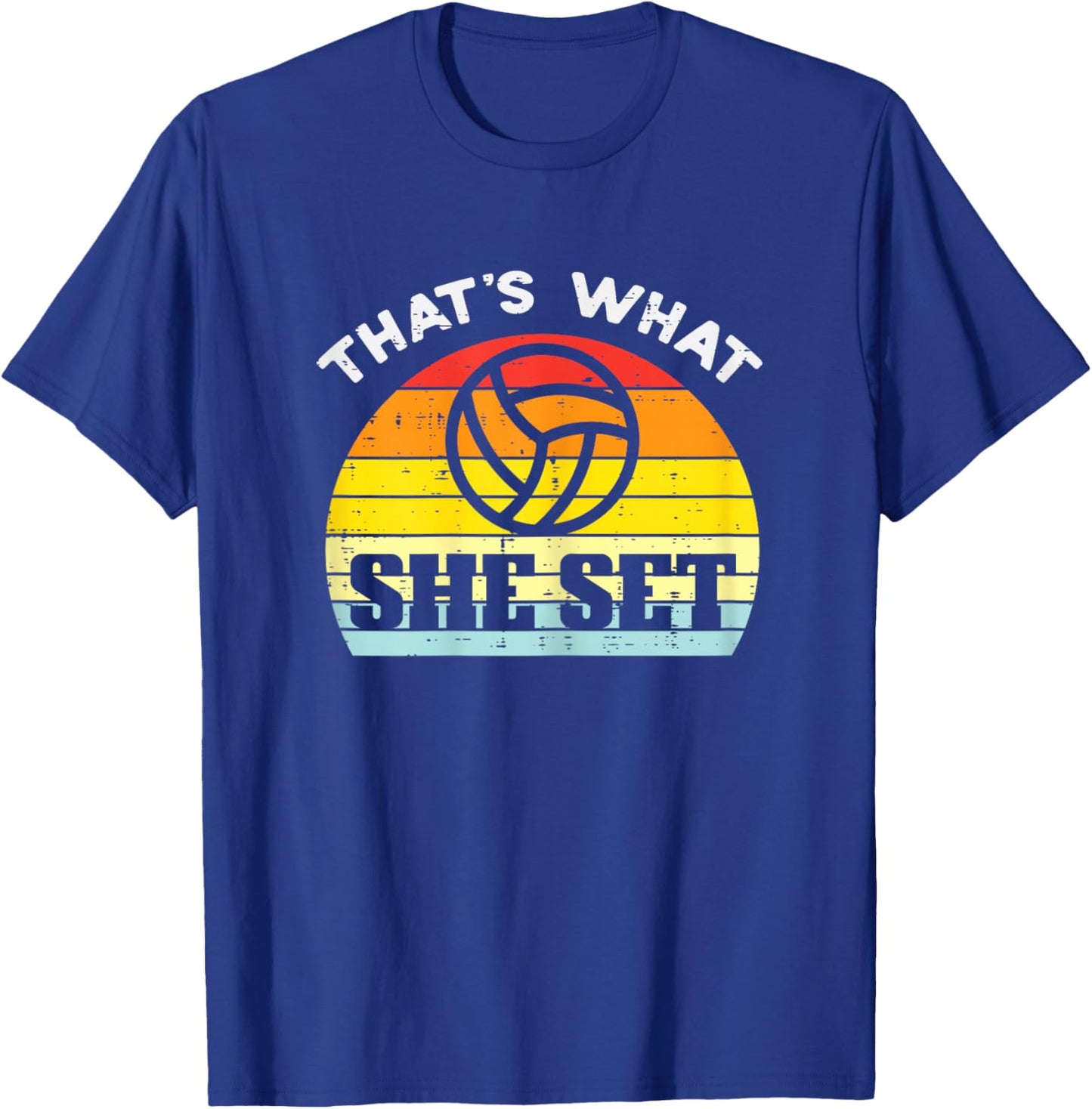 What She Set Volleyball Sunset Retro Setter Girls Women T-Shirt - T-Shirt | Royal