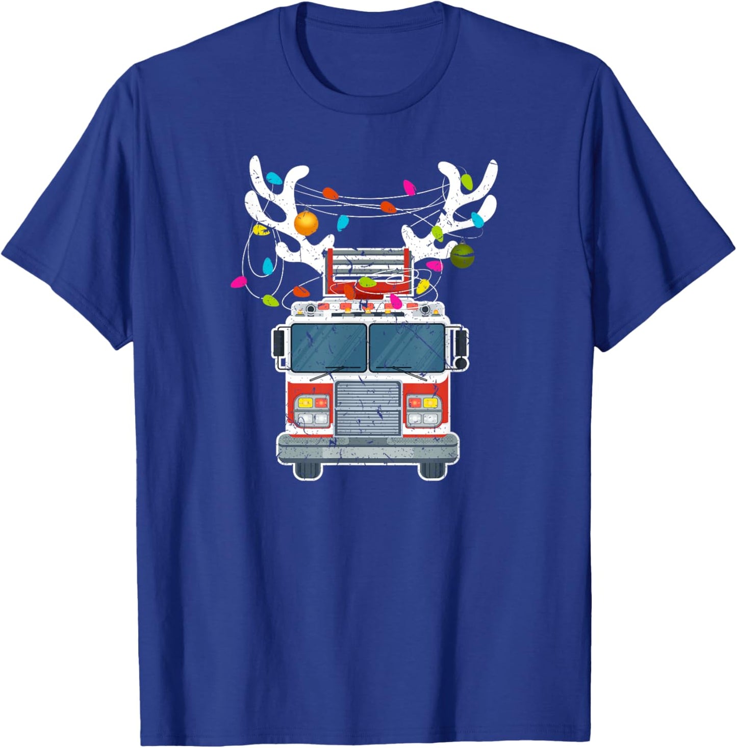 Xmas Fire Truck Reindeer Christmas Firefighter T-Shirt - T-Shirt | Royal