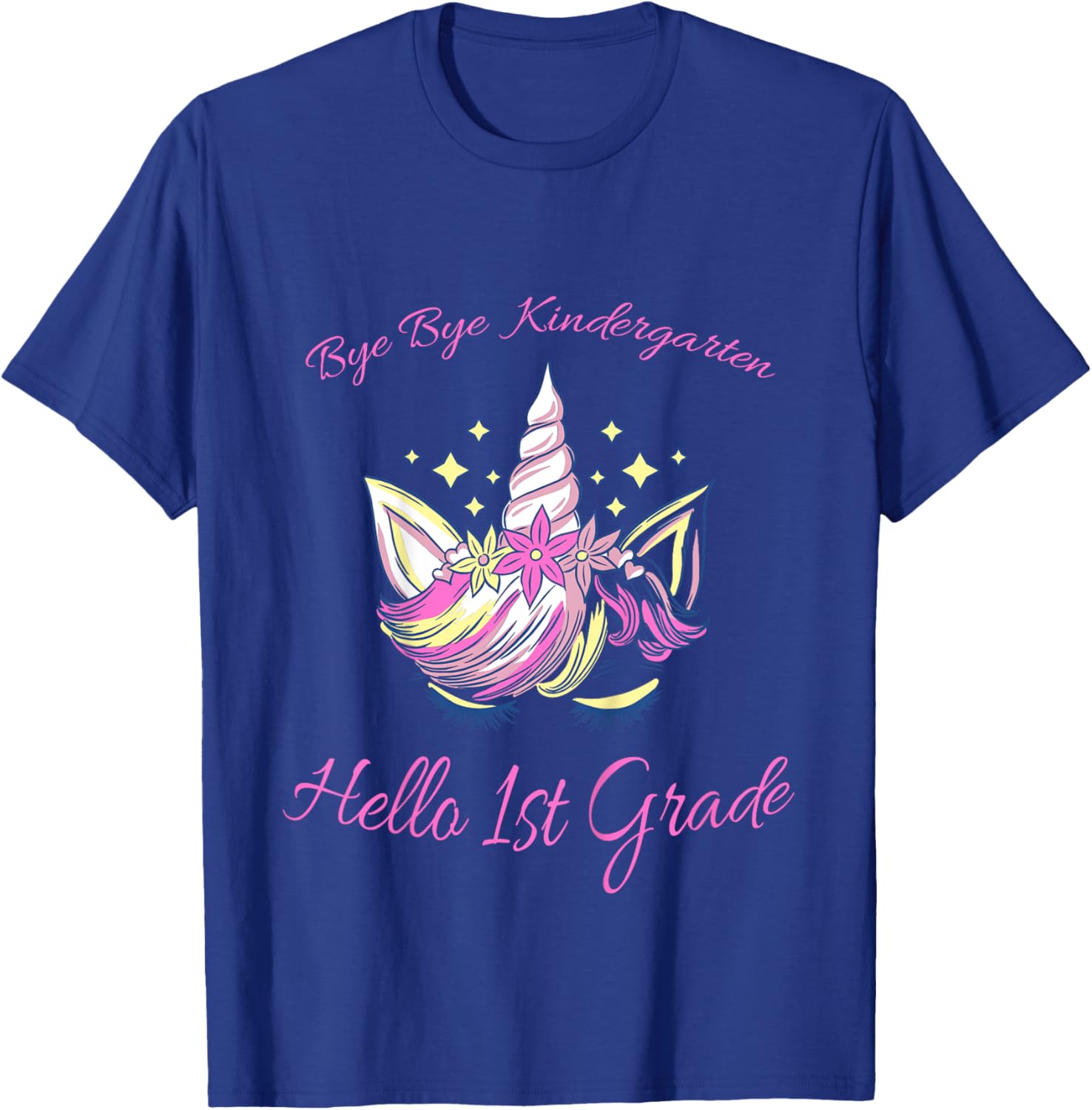 Kids Bye Bye Kindergarten, Hello 1st Grade pink Unicorn T-Shirt - T-Shirt | Royal