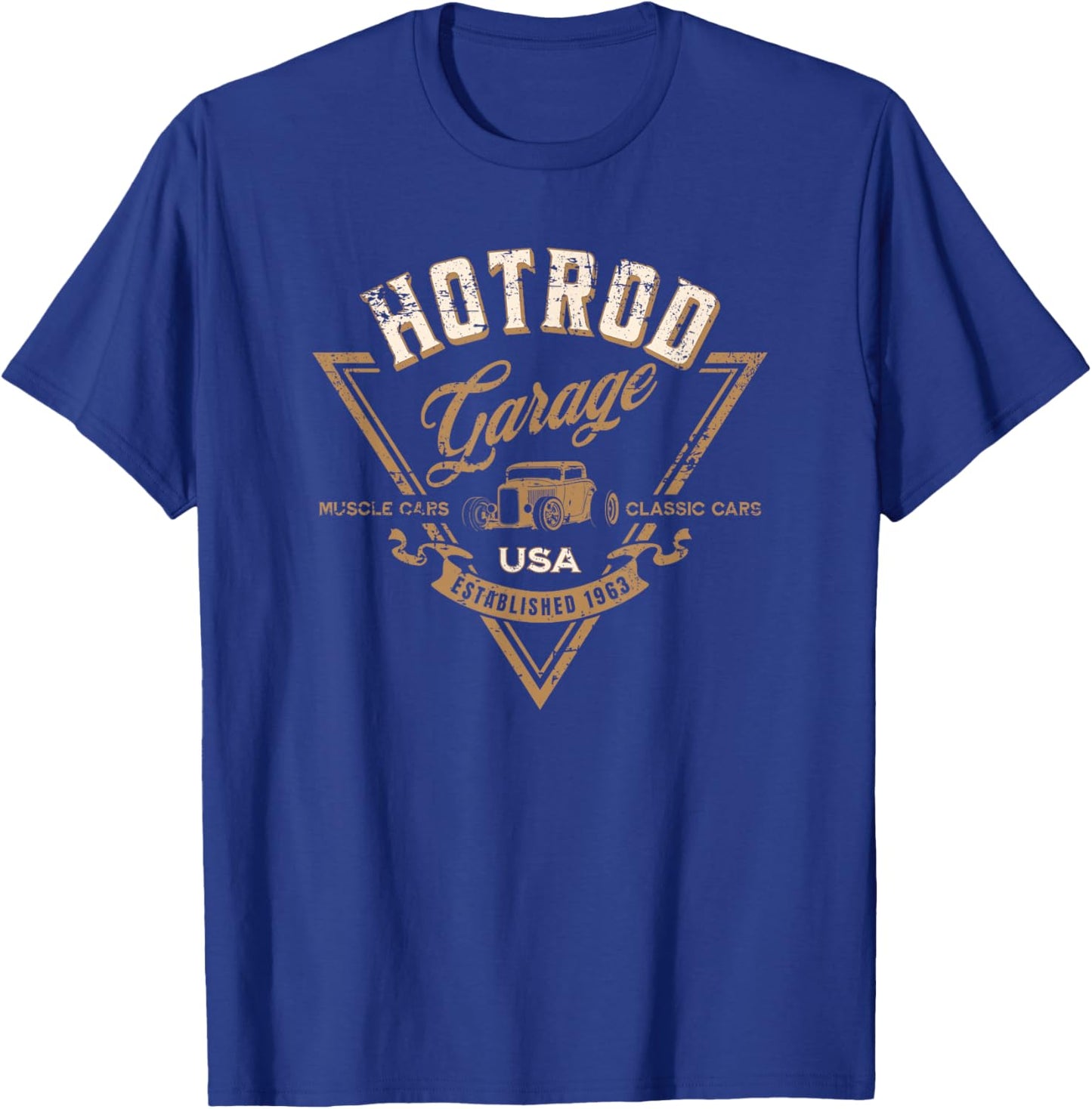 Hotrod Garage USA Classic Car Hotrod Distressed Design T-Shirt - T-Shirt | Royal