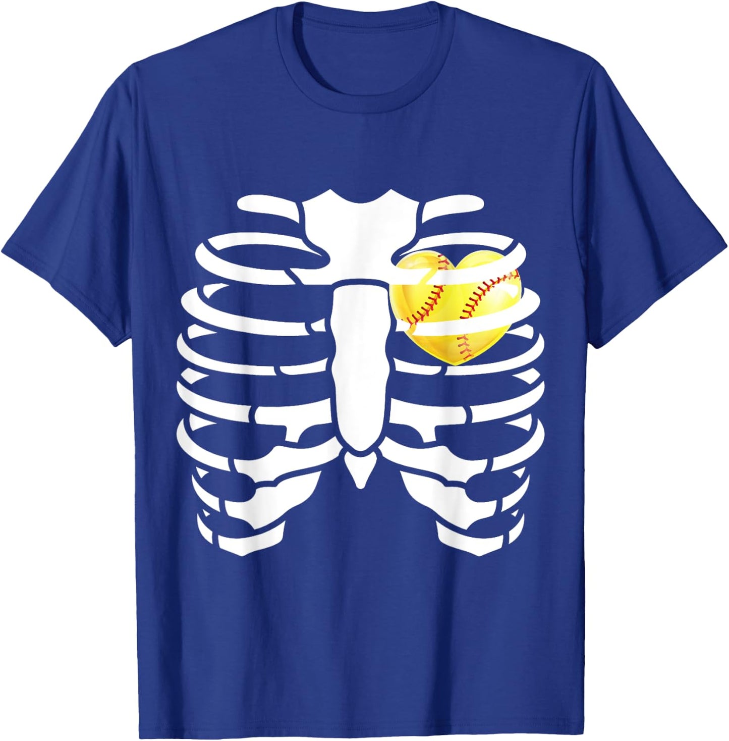 Softball Heart Inside Ribs Skeleton Halloween Costume T-Shirt - T-Shirt | Royal