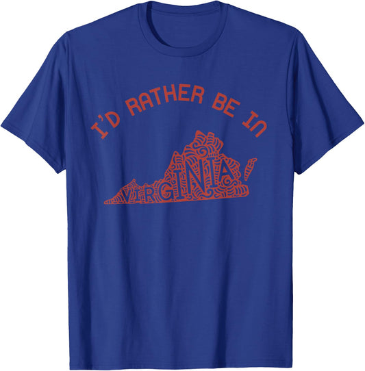 Id Rather Be In Virginia Vintage State Heart Vacation VA T-Shirt - T-Shirt | Royal
