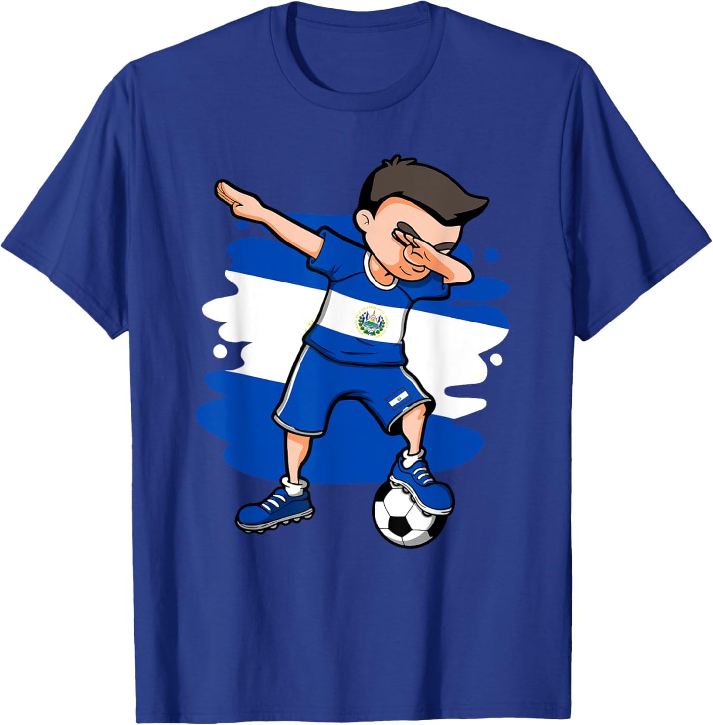Dabbing Soccer Boy El Salvador Fans Jersey Salvadorian Flag T-Shirt - T-Shirt | Royal
