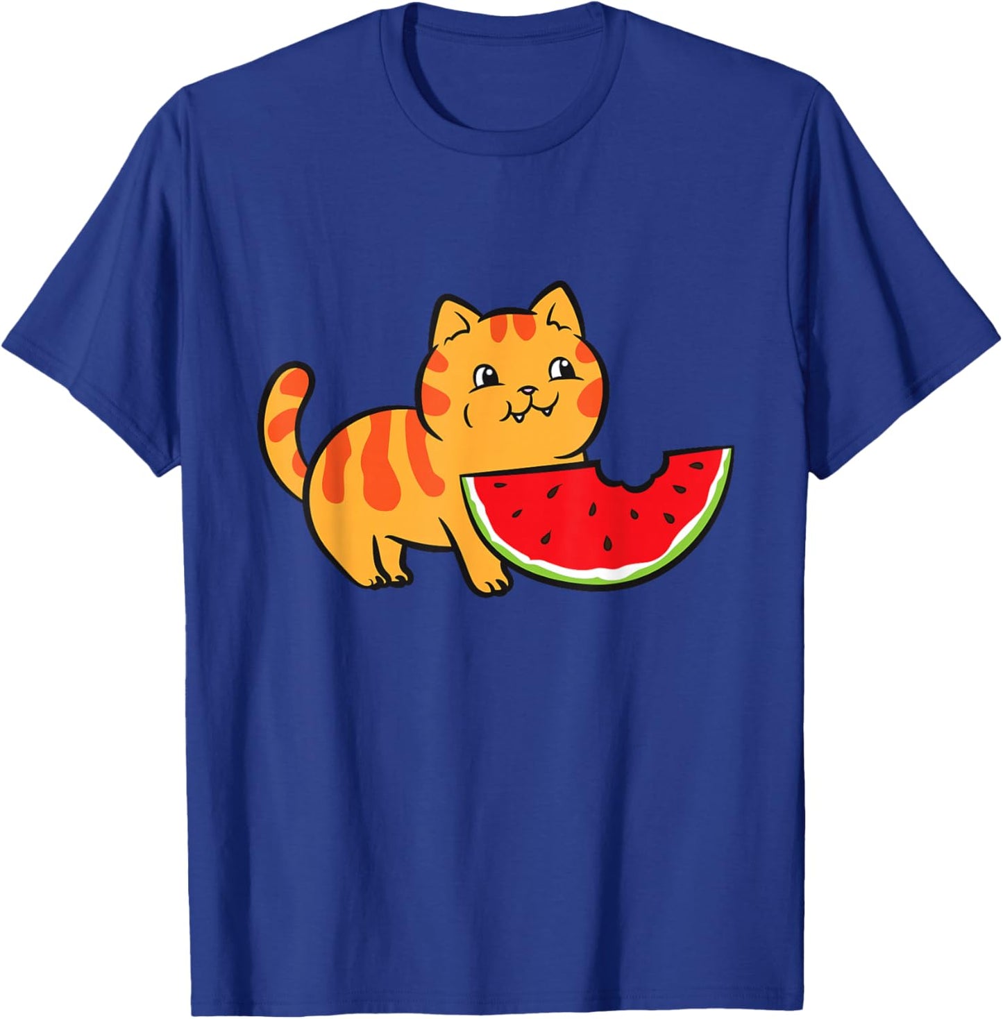 Watermelon Fruit Funny Cat Eating Watermelon T-Shirt - T-Shirt | Royal