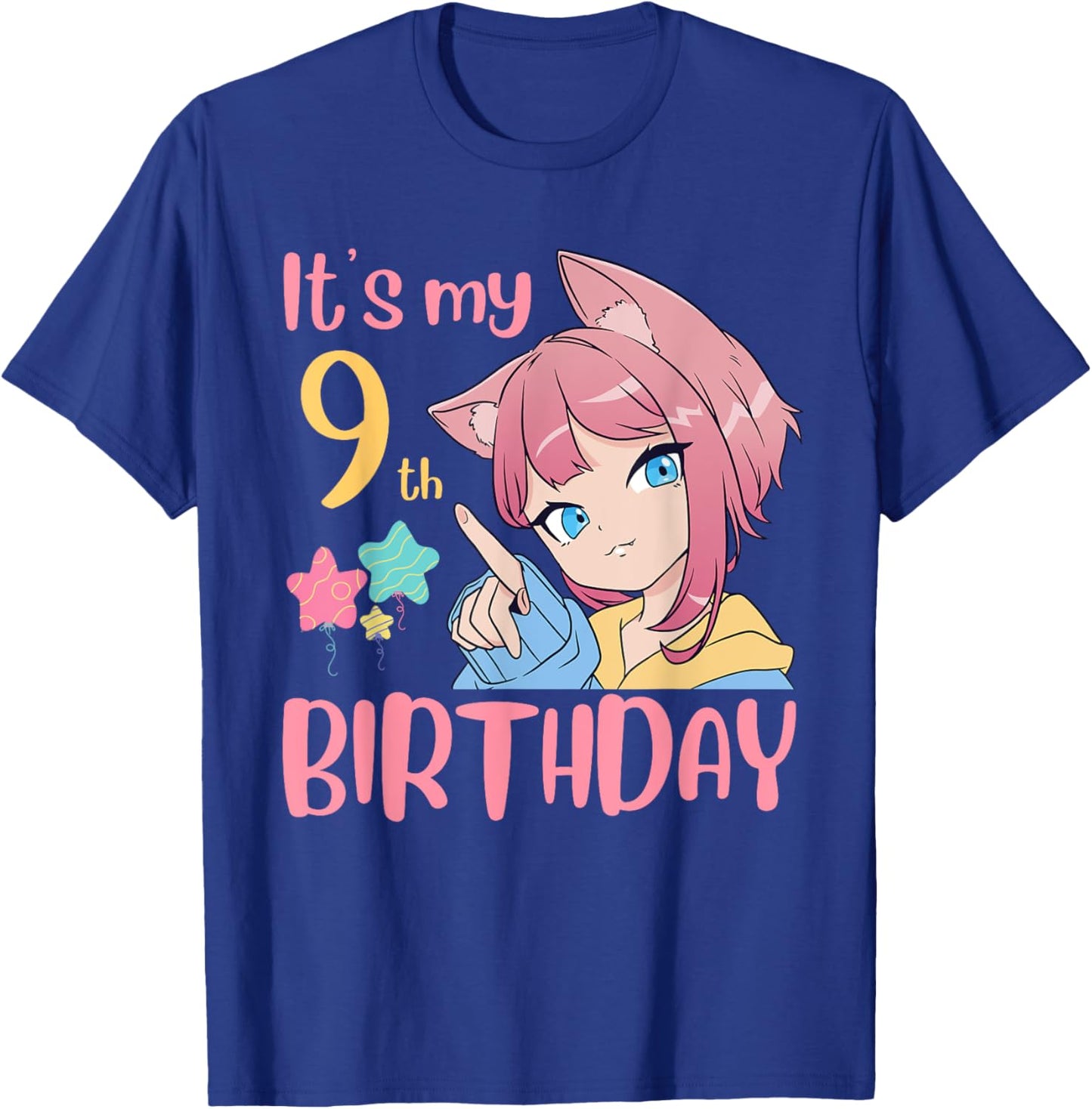 It's My 9th Birthday Anime Birthday Girl 9 Years Old Bday T-Shirt - T-Shirt | Royal