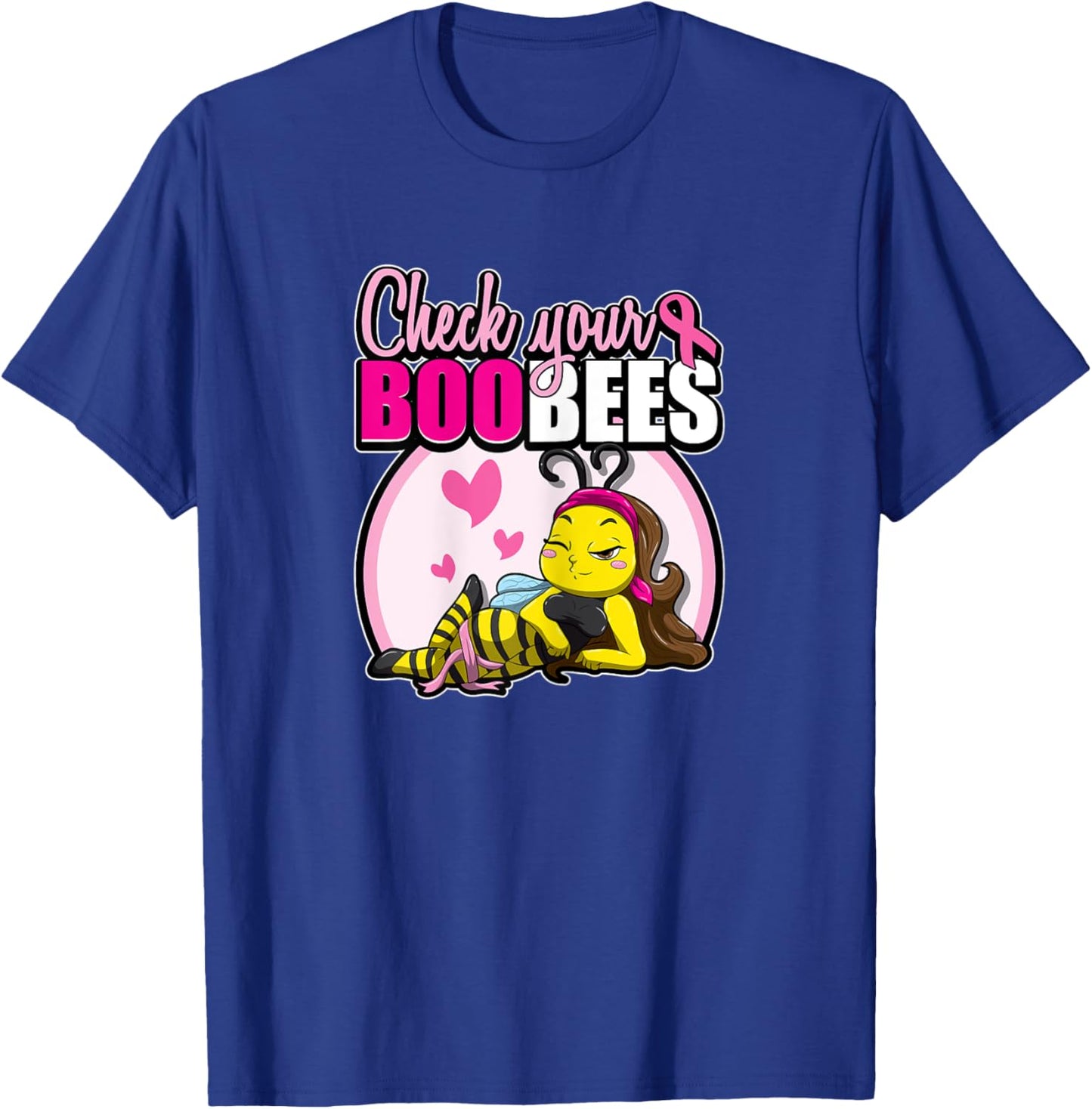 Breast Cancer Awareness Bee Pink Ribbon Check Your Boobees T-Shirt - T-Shirt | Royal