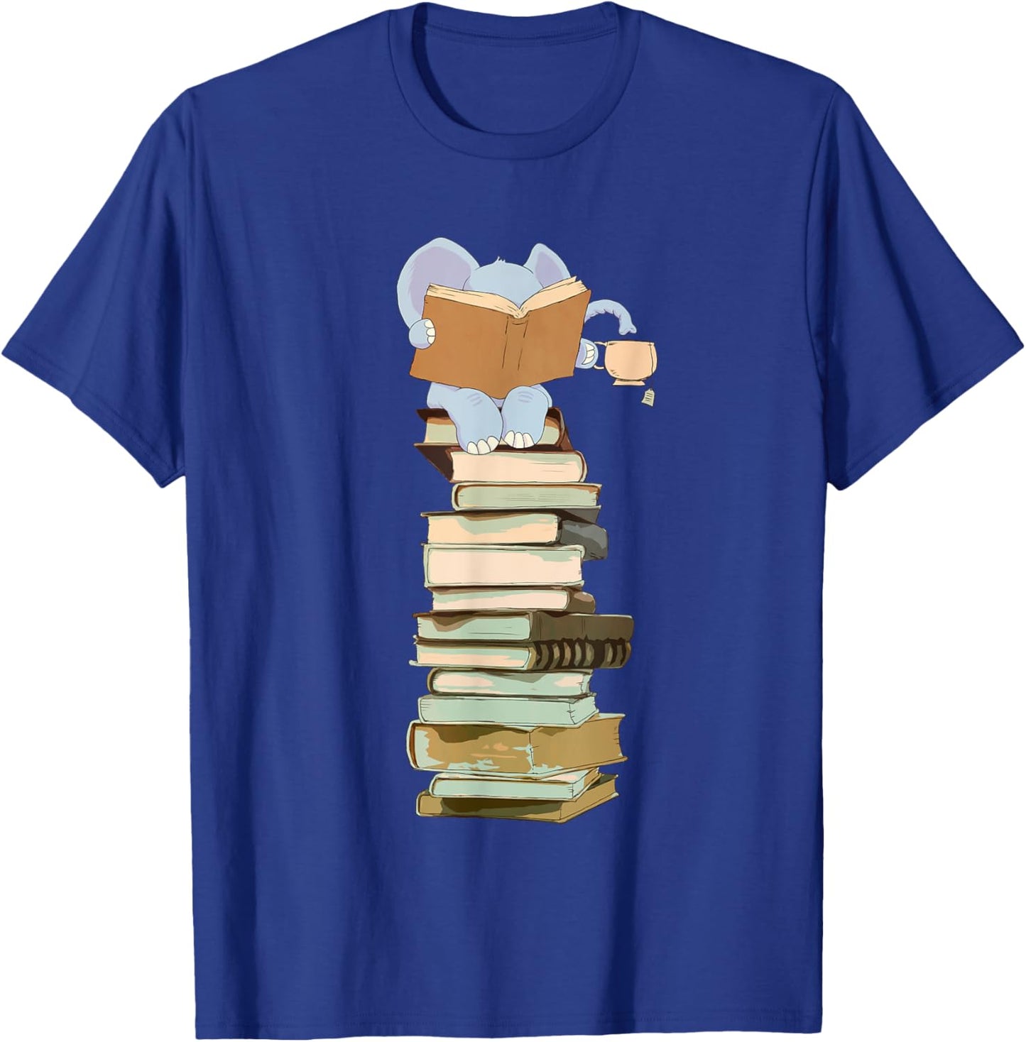 Kawaii Elephant, Books Coffee Tea Gift T-Shirt - T-Shirt | Royal