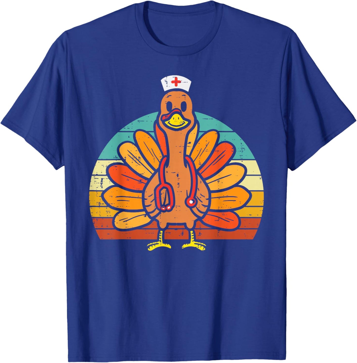 Turkey Nurse Stethoscope Thanksgiving Fall Scrub Top Women T-Shirt - T-Shirt | Royal