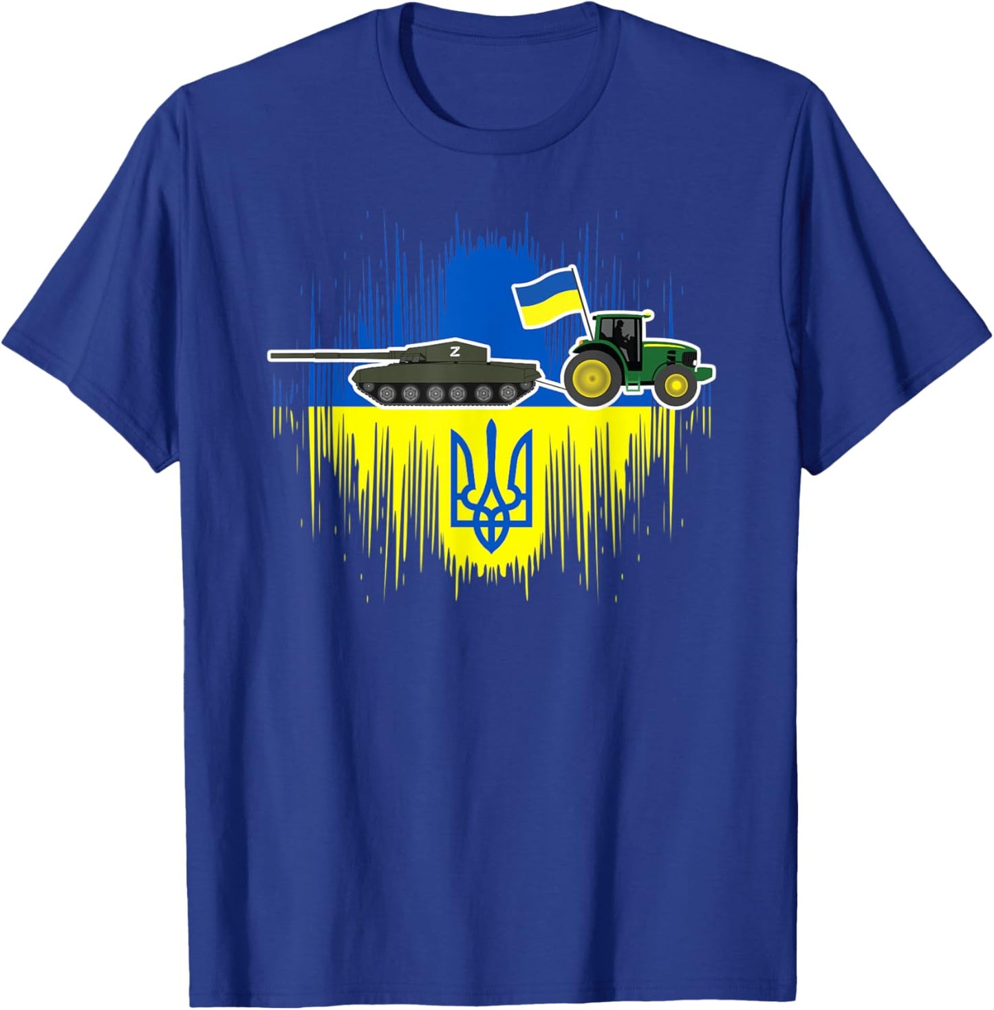 Funny Ukrainian Farmer Steals Tank Ukraine Flag Tryzub T-Shirt - T-Shirt | Royal