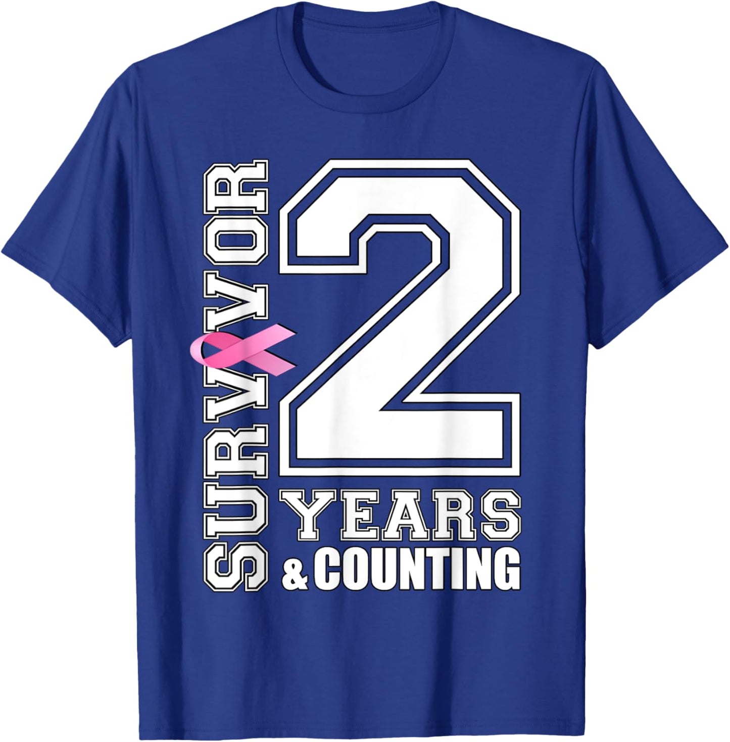 2 Years Breast Cancer Survivor Pink Ribbon Gifts T-Shirt - T-Shirt | Royal