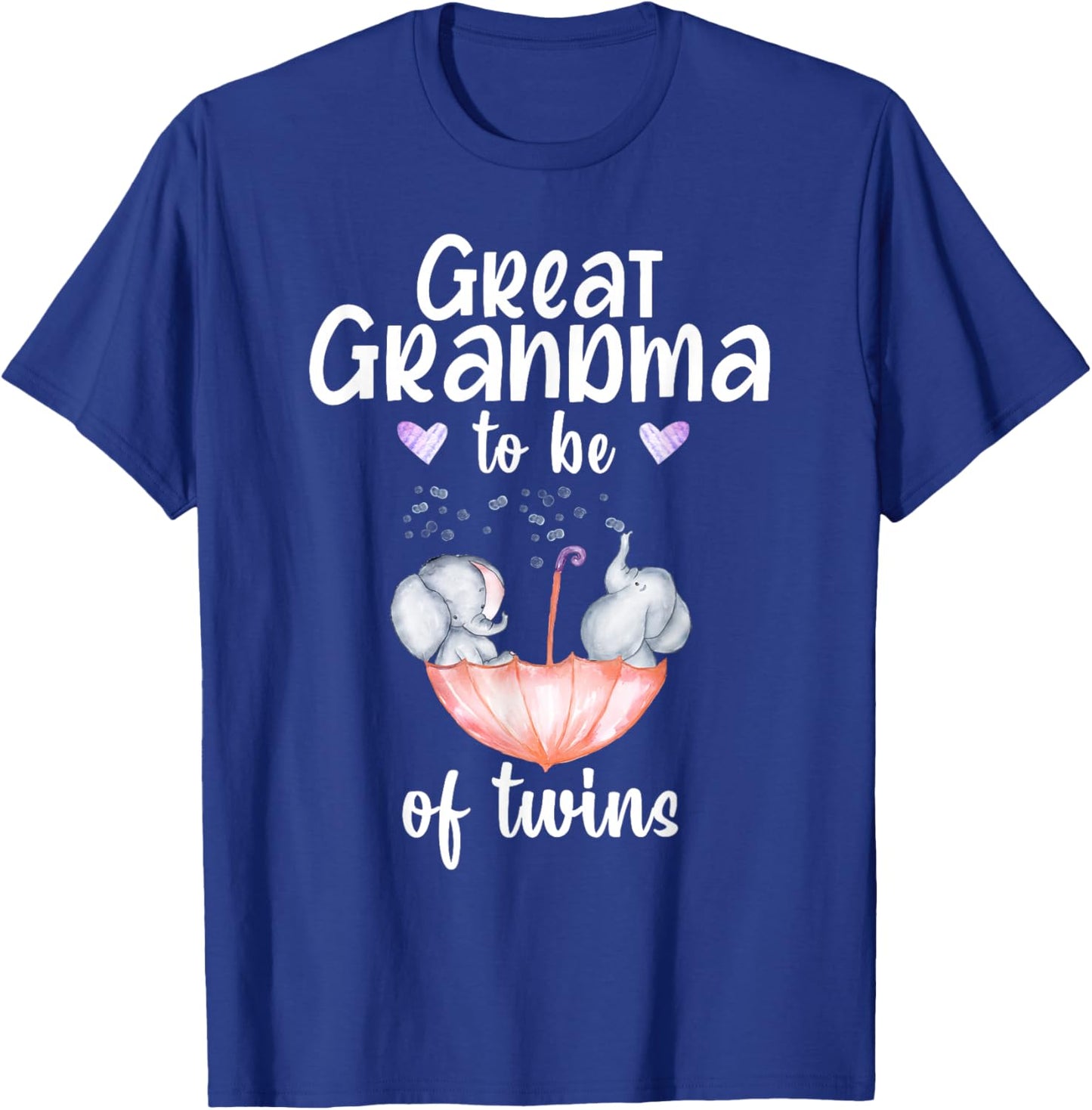Great Grandma To Be Of Twins Baby Shower Elephant T-Shirt - T-Shirt | Royal