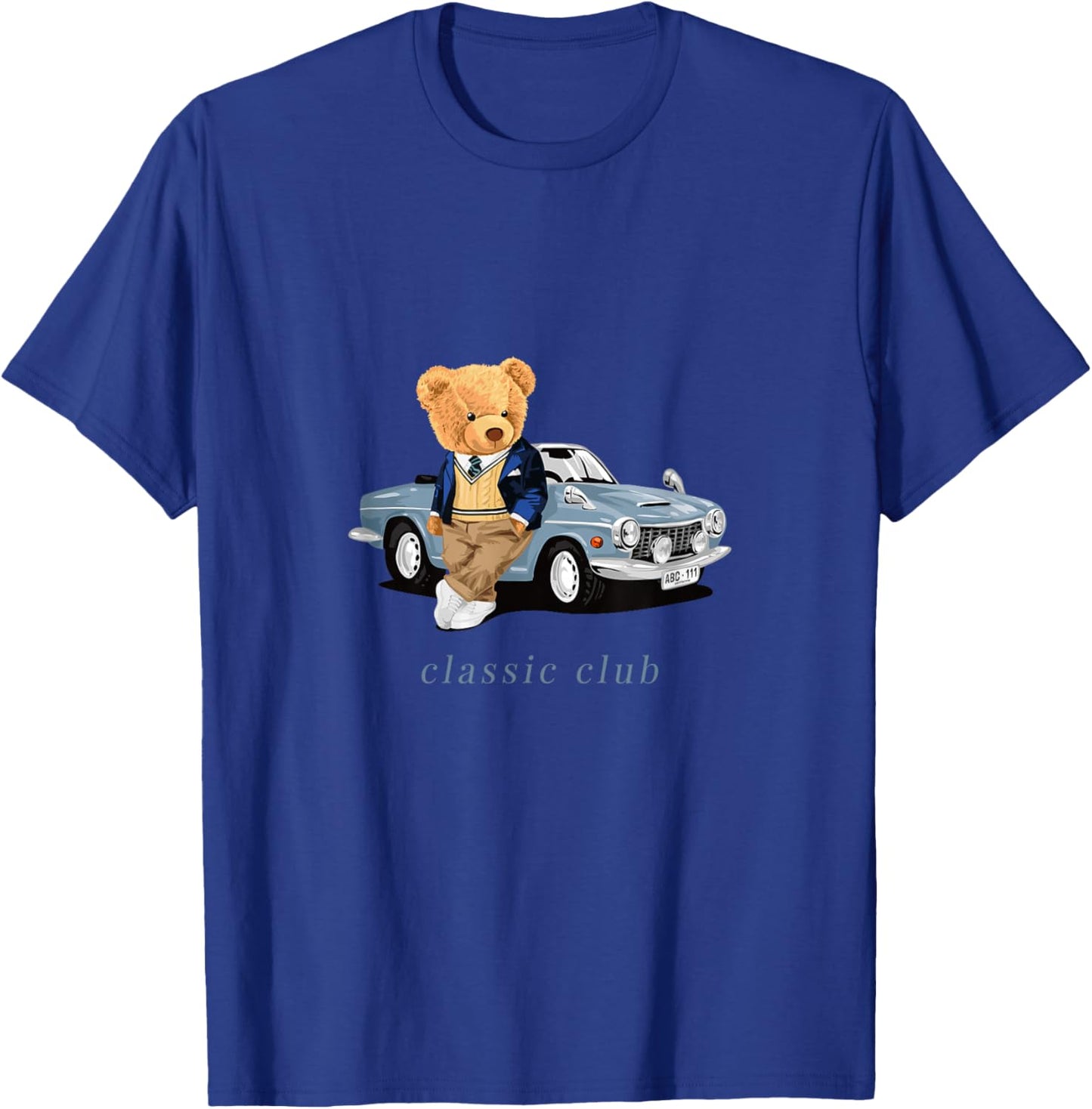 Enjoy Cool Teddy Bear with Classic Car Graphic Designs Fun Small T-Shirt - T-Shirt | Royal