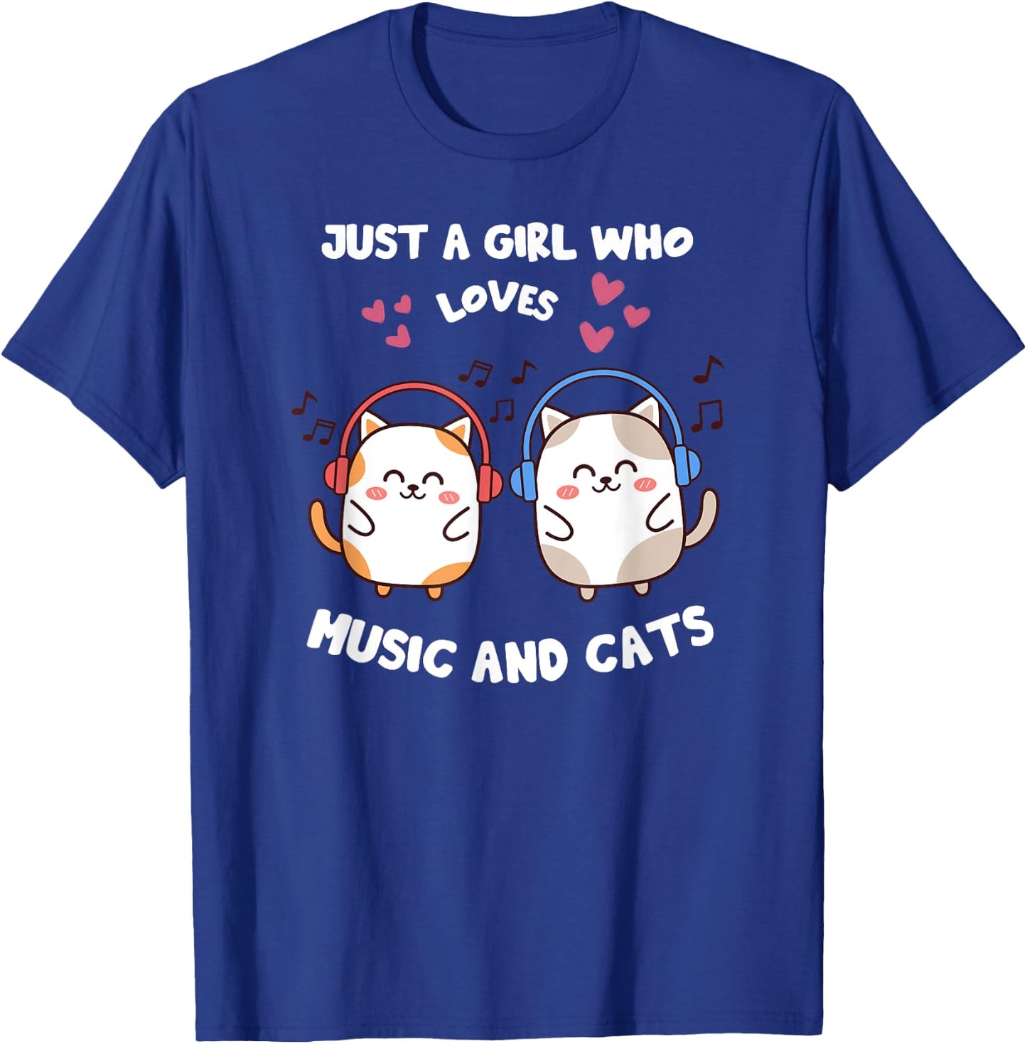Just A Girl Who Loves Music And Cats Singing Design T-Shirt - T-Shirt | Royal
