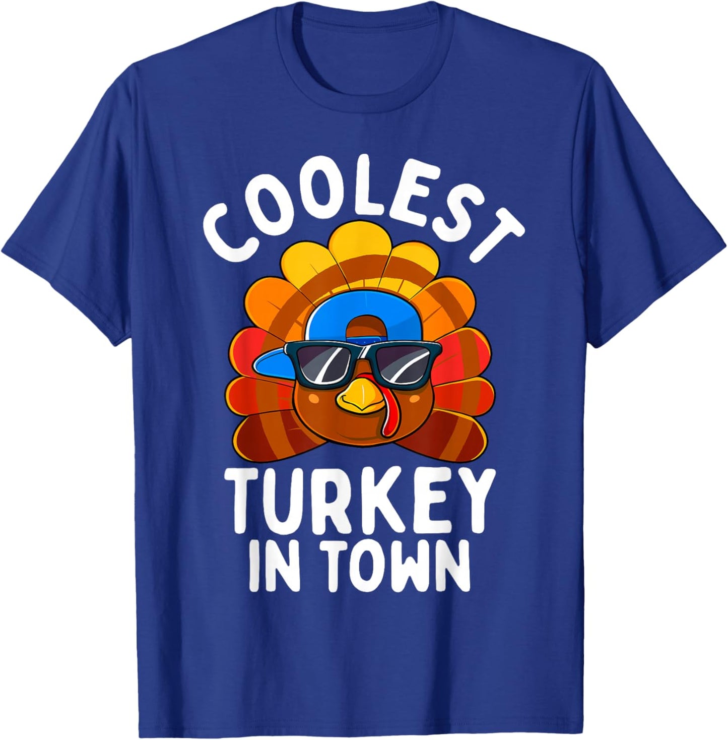 Boys Thanksgiving Kids Toddler Cute Coolest Turkey In Town T-Shirt - T-Shirt | Royal