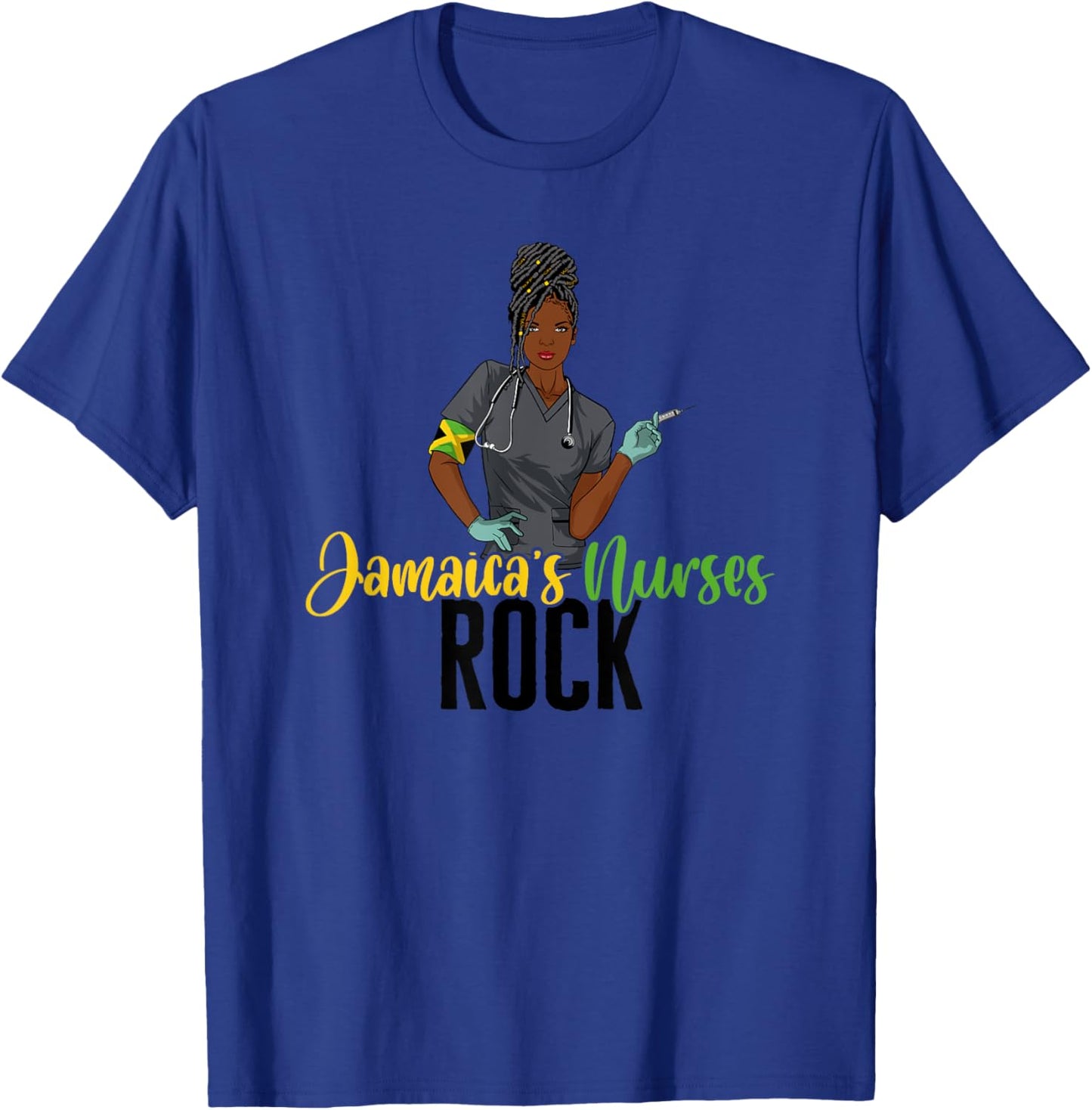 Jamaica Nurses Appreciation Black RN LPN Nurse Rock T-Shirt - T-Shirt | Royal