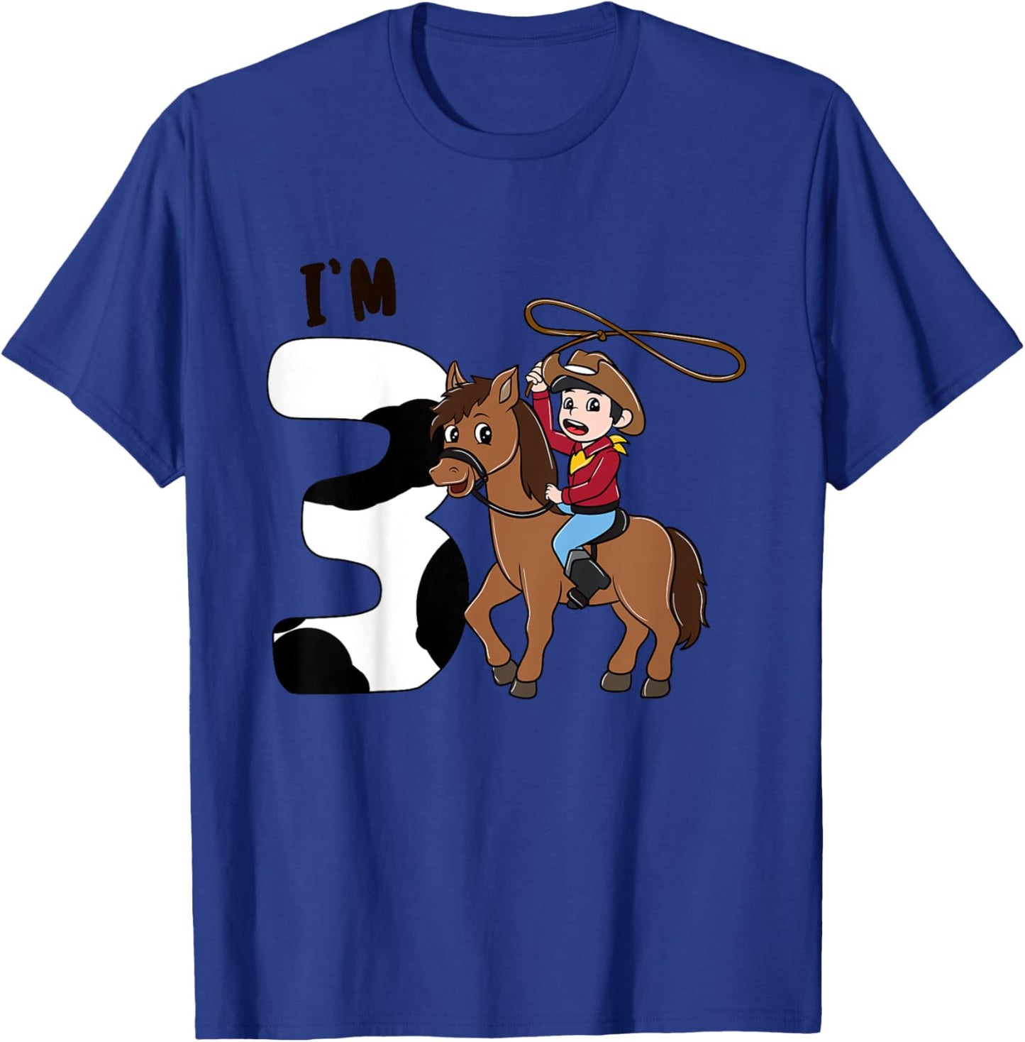 Kids I'm 3 Cute Horse Riding Cowboy 3rd Birthday Boys T-Shirt - T-Shirt | Royal