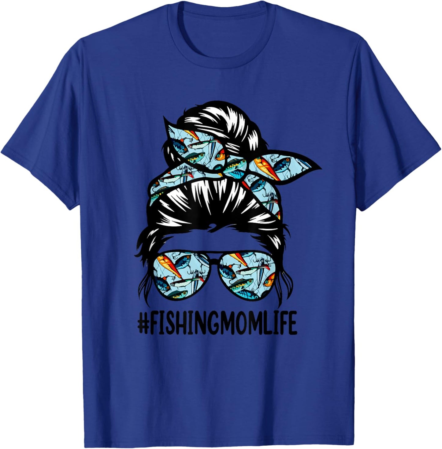 Fishing mom life Messy Bun Mom Funny Fishing Mom T-Shirt - T-Shirt | Royal