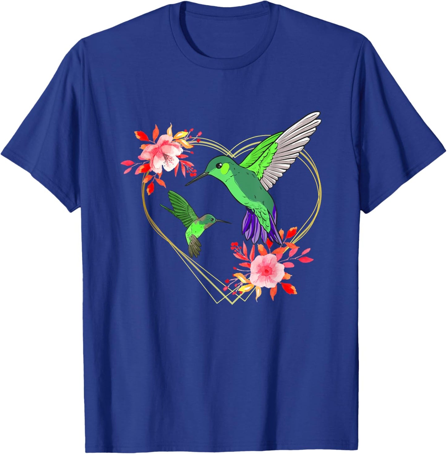 Hummingbird Red Heart Flowers Humminbird Hummingbird Bird T-Shirt - T-Shirt | Royal