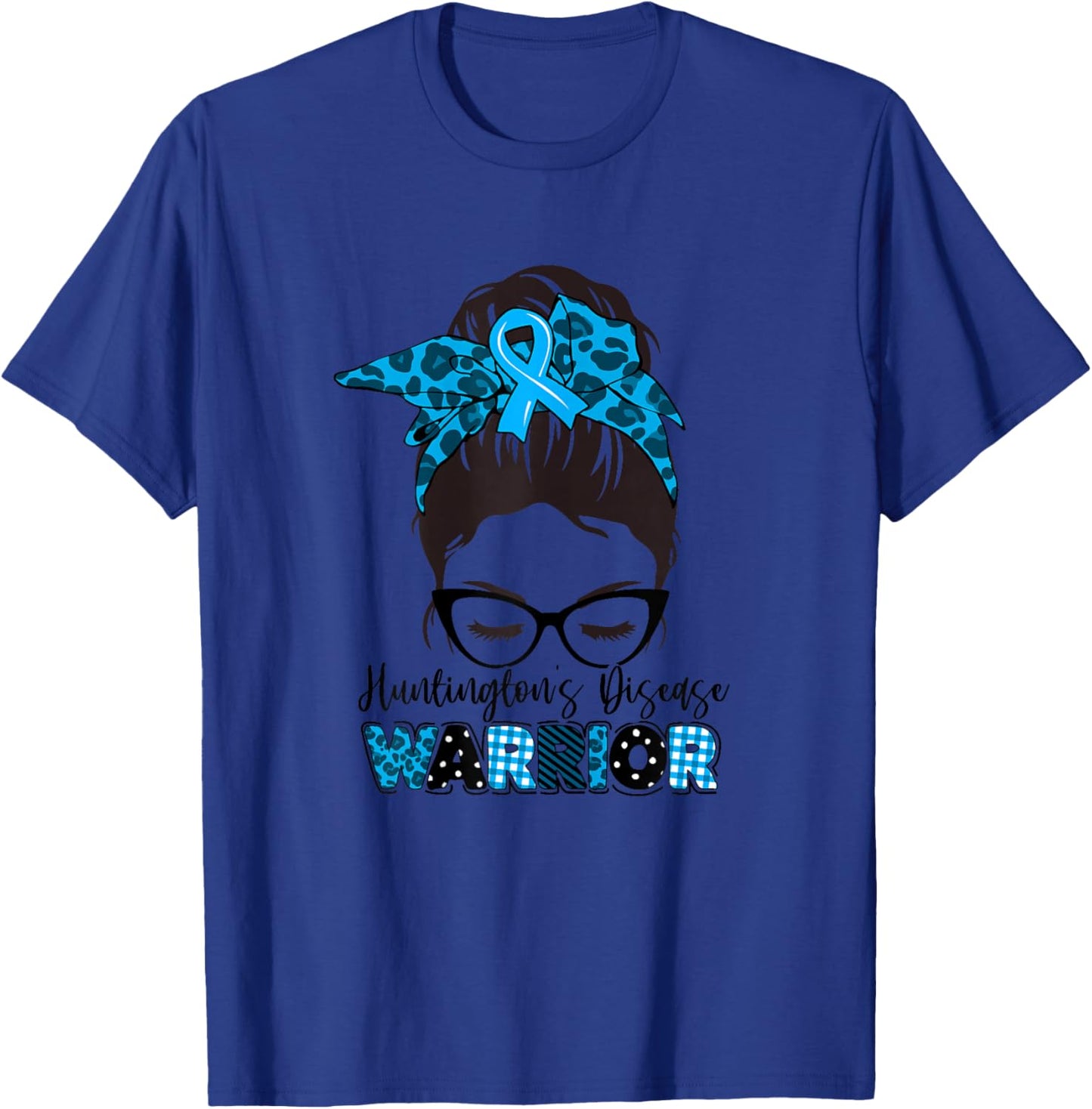 Tu Messy Bun Blue Ribbon Huntington's Disease Awareness T-Shirt - T-Shirt | Royal