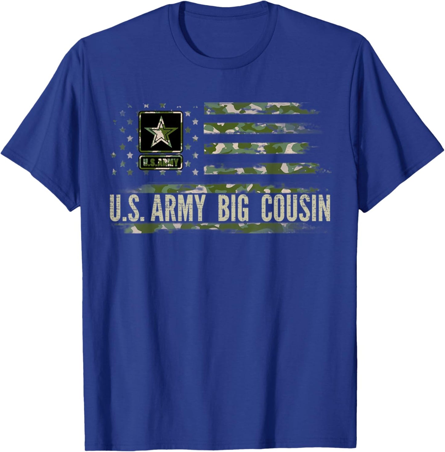 Vintage U.S Army Big Cousin With Camo American Flag Veteran T-Shirt - T-Shirt | Royal