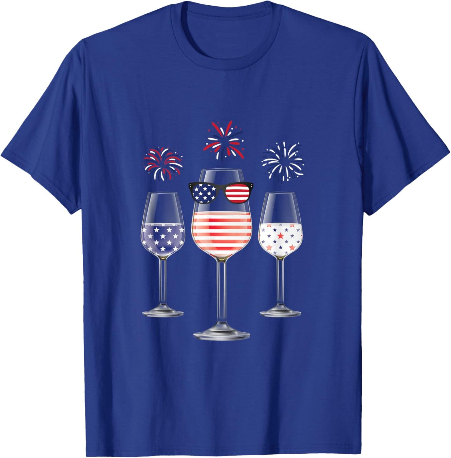 Red White Blue Wine Glasses American Flag Happy 4th of July Men T-Shirt - T-Shirt | Royal