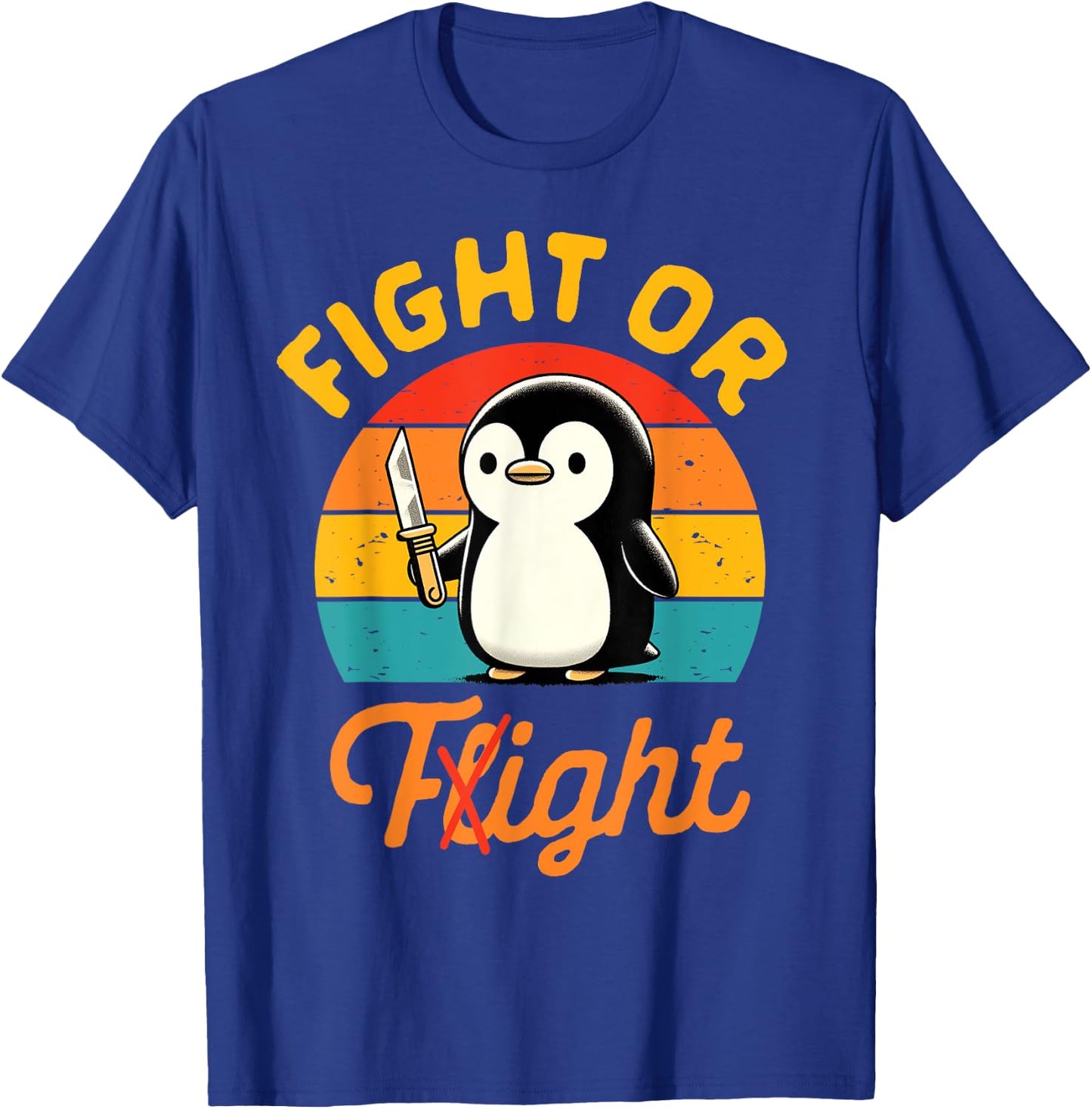Funny Sarcastic BFF Retro Vintage Jokes Sarcasm Humor Penguin Holding A Knife T-Shirt - T-Shirt | Royal