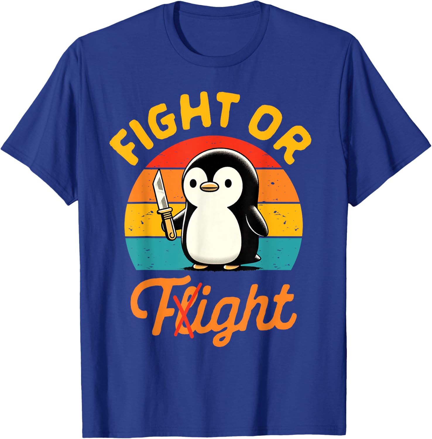 Funny Sarcastic BFF Retro Vintage Jokes Sarcasm Humor Penguin Holding A Knife T-Shirt - T-Shirt | Royal