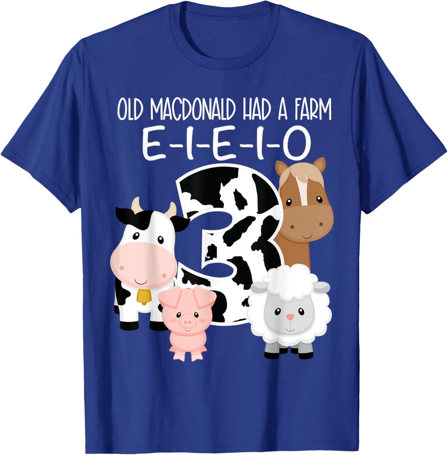 3rd Birthday Old MacDonald Farm Theme Birthday Farm Animals T-Shirt - T-Shirt | Royal