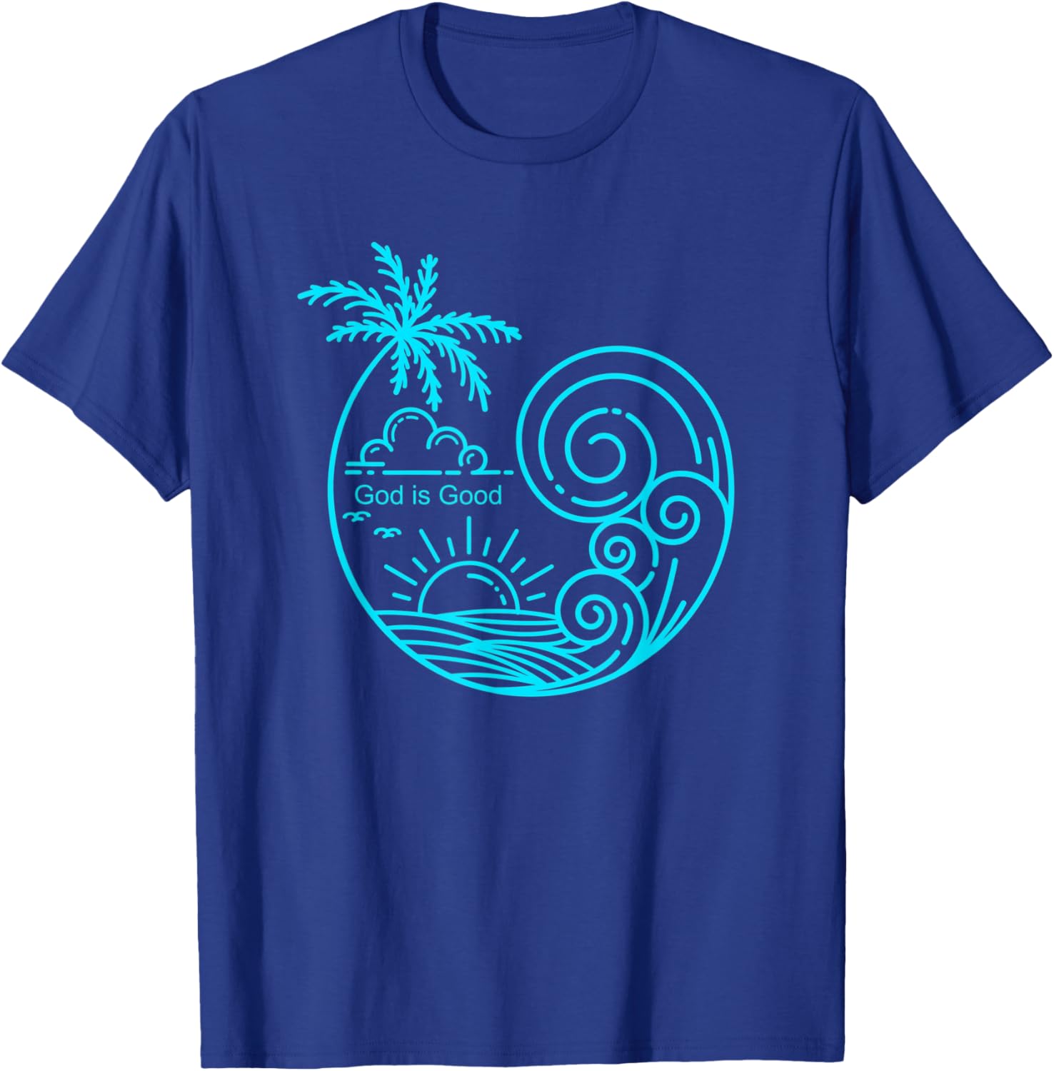 Christian Tropical Wave Beach Line Art Graphic Design T-Shirt - T-Shirt | Royal