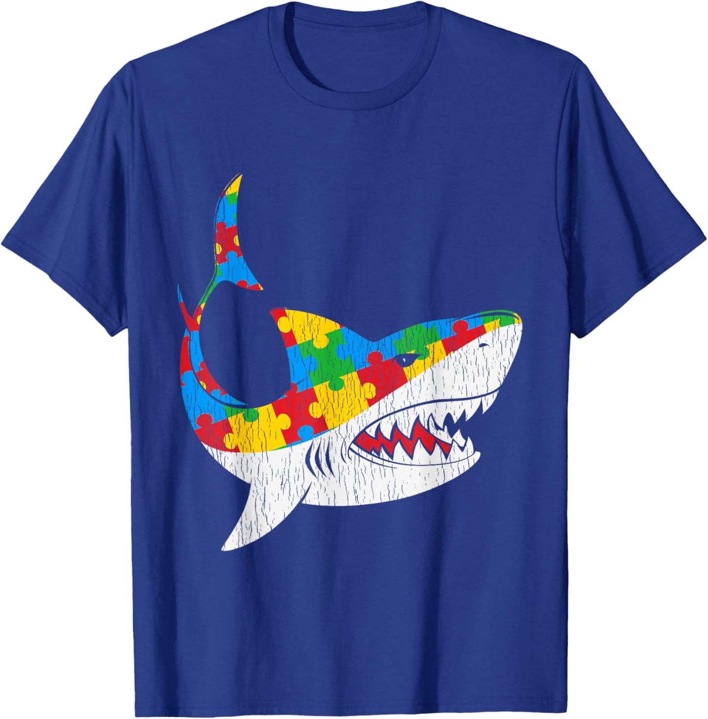 Vintage Shark Puzzle Autistic Kids Autism Awareness Shark T-Shirt - T-Shirt | Royal