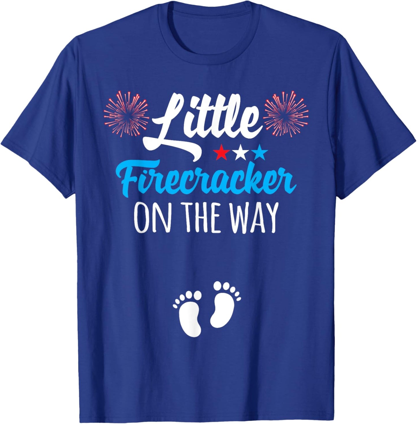 4th of July Pregnancy Shirt Little Firecracker on the Way Women Men T-Shirt - T-Shirt | Royal
