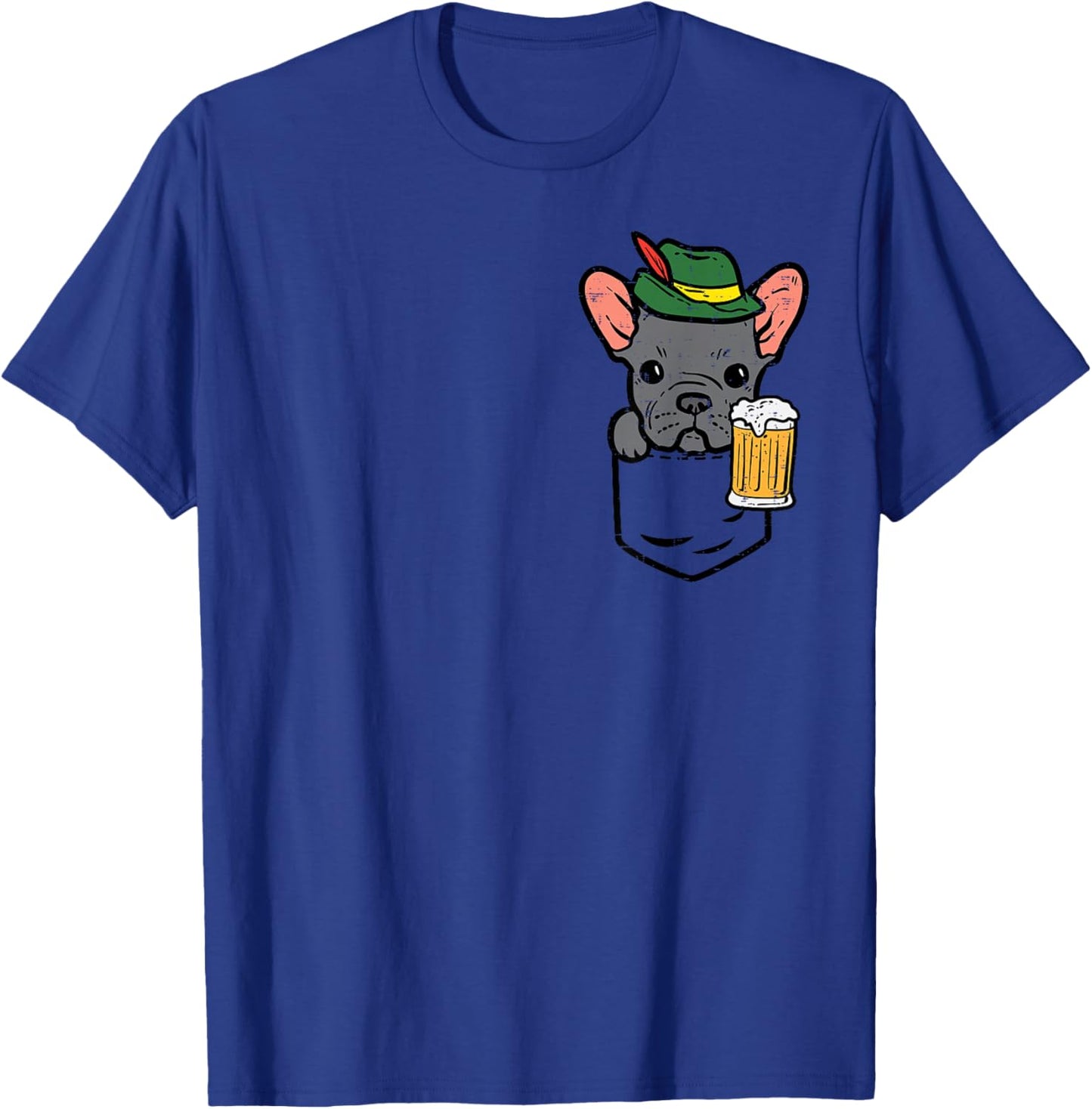 Pocket French Bulldog German Hat Oktoberfest Frenchie Dog T-Shirt - T-Shirt | Royal