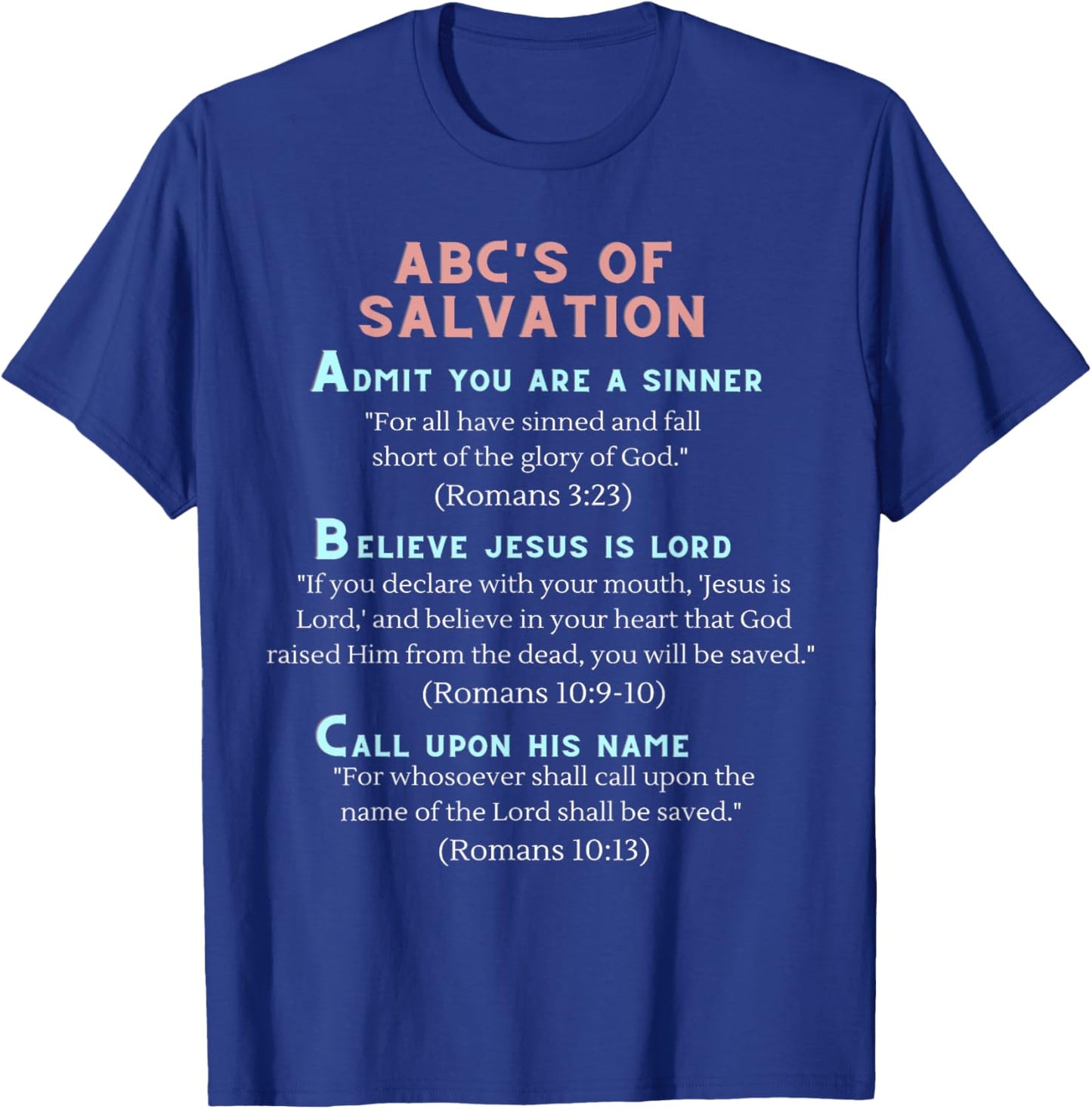 Clove & Lime Designs ABC's of Salvation ,.Blue,Small T-Shirt - T-Shirt | Royal